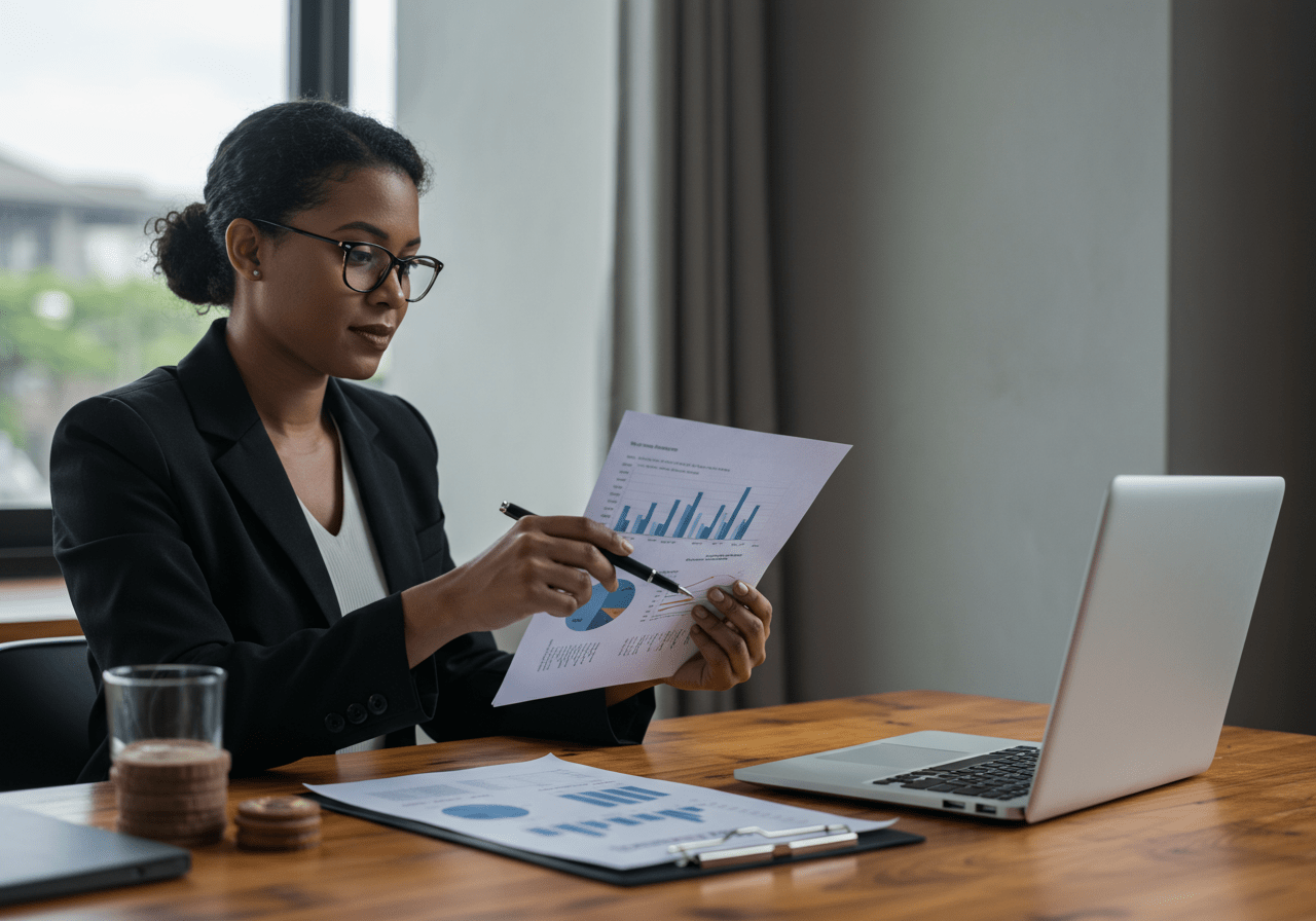 Small Business Owner Analyzing Financial Data to Understand Financial Health