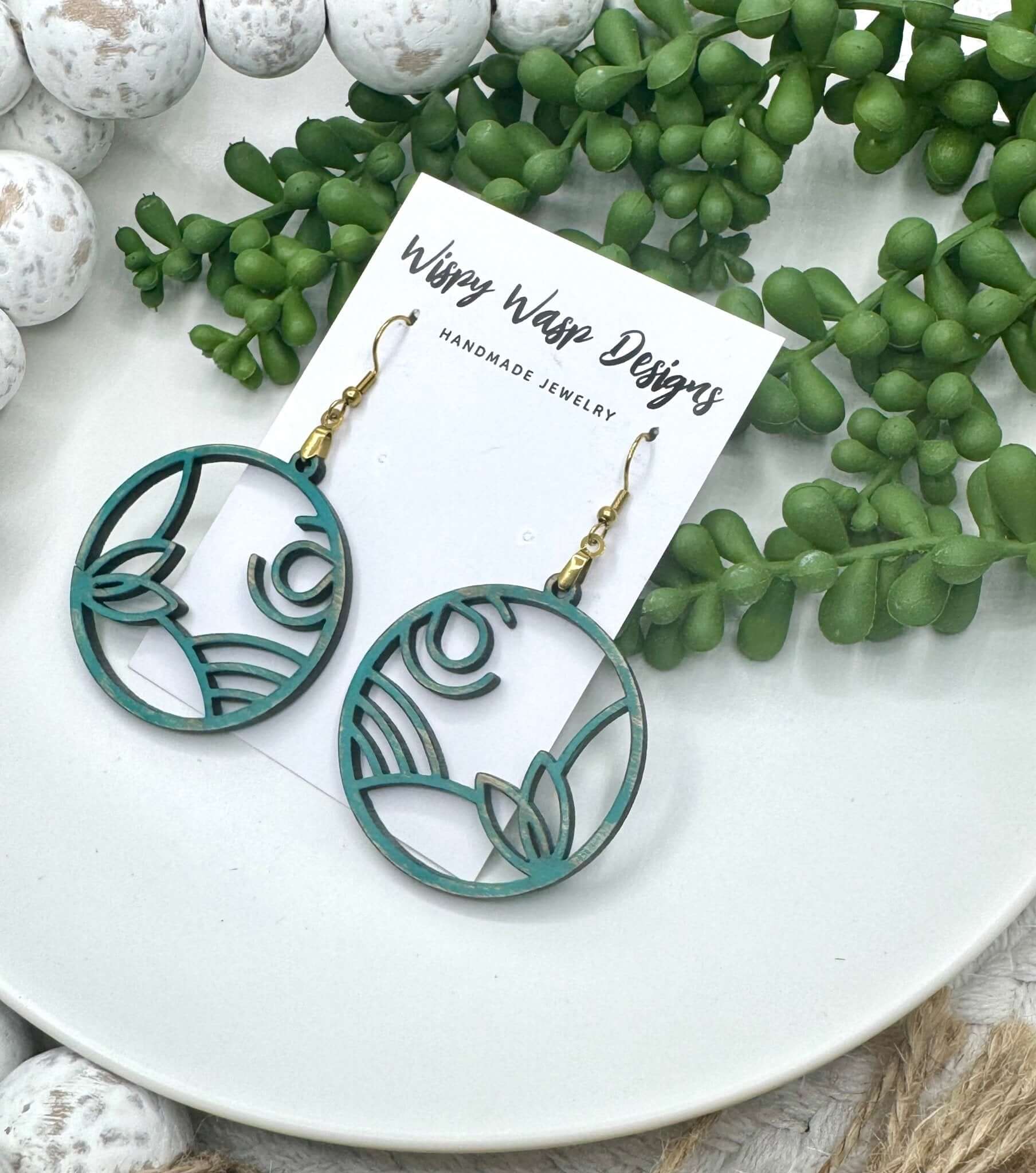 Wispy Wasp Handmade Earrings: Boho Wood Earrings with Rustic Design, Gold Ear Wires Jewelry