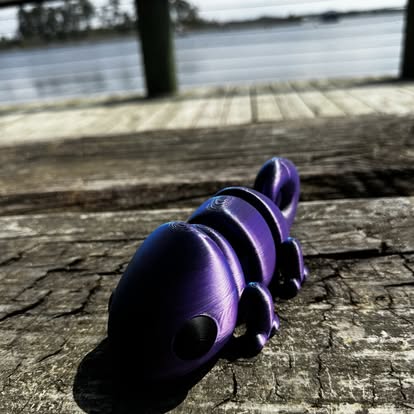 Purple Color-Shifting Chameleon Fidget Toy on Wooden Deck, 3D Printed, Fidget Toy