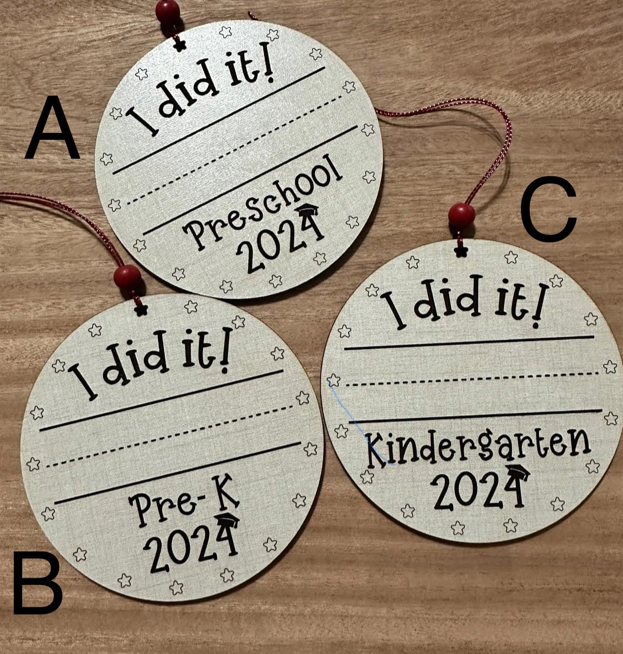 Handmade Graduation Ornament: Preschool, Pre-K, Kindergarten 2024 - Faithful Woodworks
