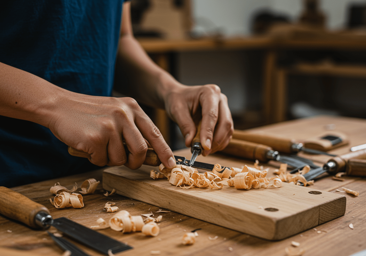Main Street Collective Woodworking Artisans featuring handcrafted items like rocking chairs, cutting boards, and wooden signs.