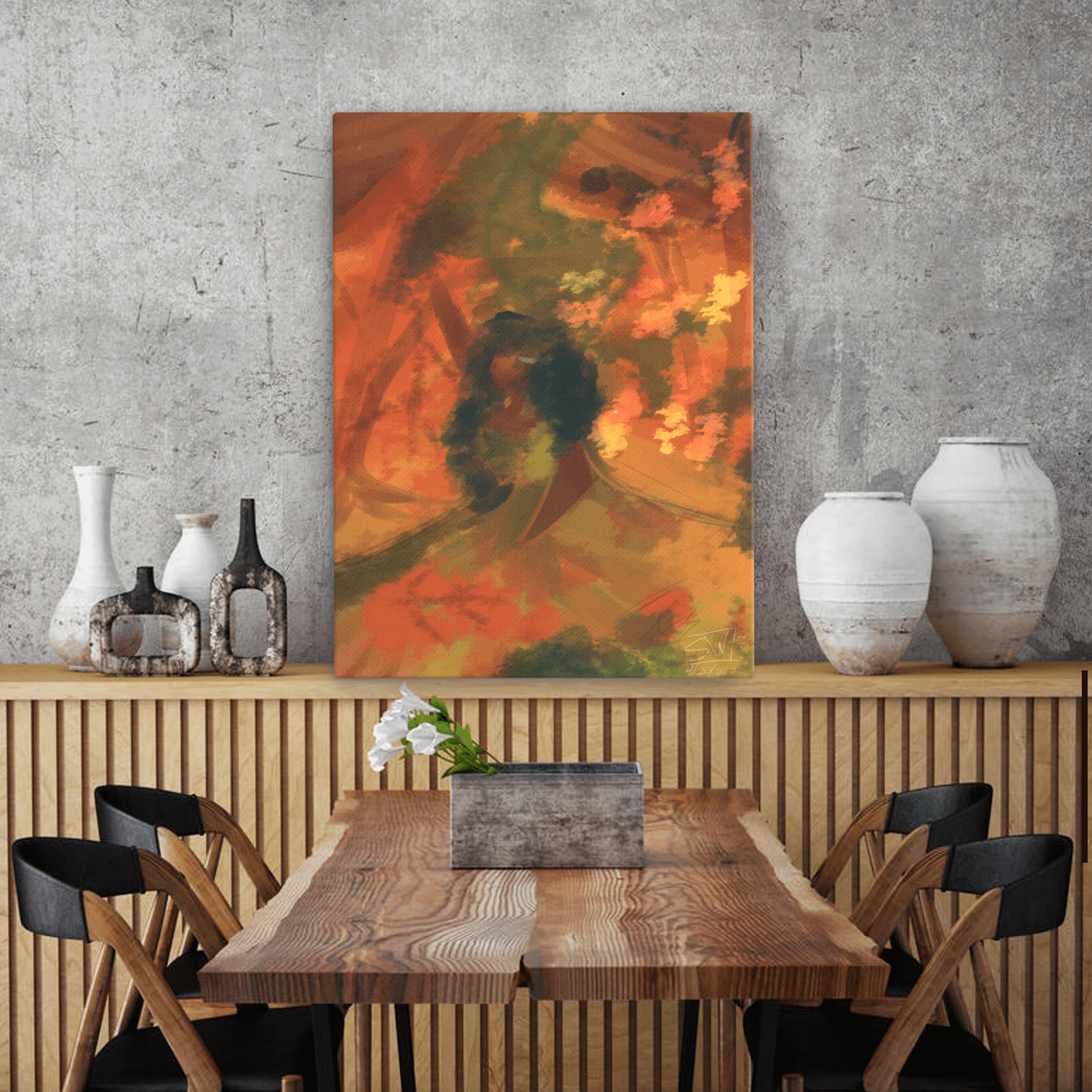 Abstract Autumn Painting, Orange Canvas Print by Main Street Collective - Wall Art