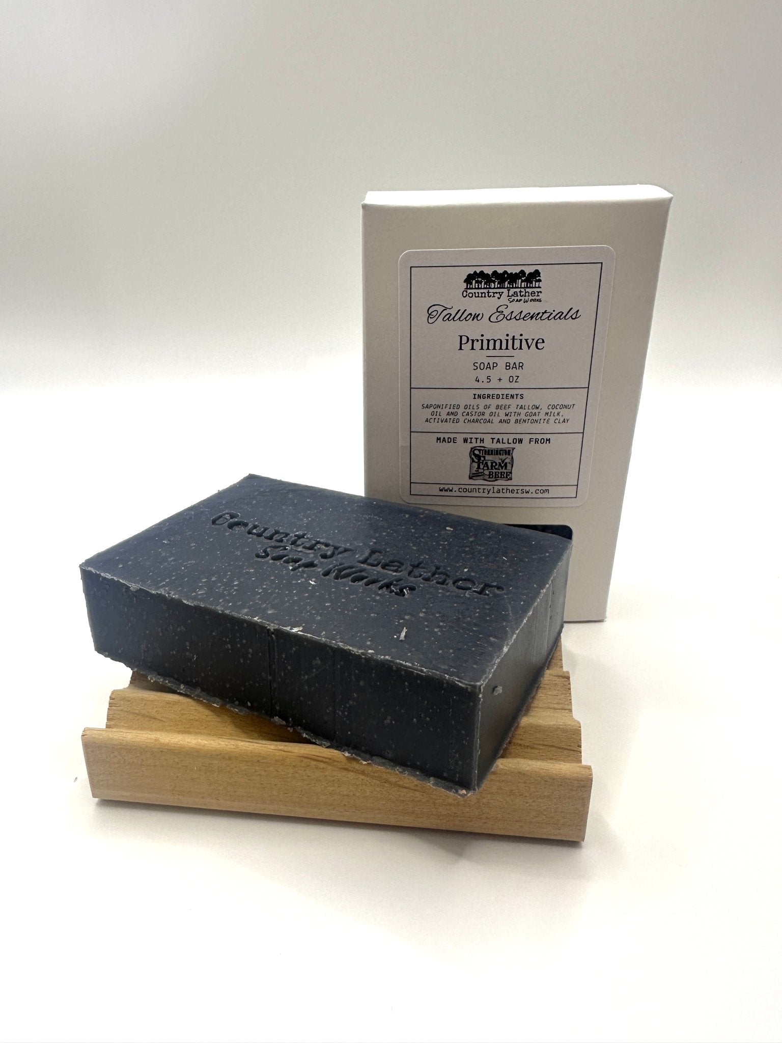 Primitive Tallow Soap Bar by Country Lather Soap Works - artisan, handmade with charcoal & bentonite clay.