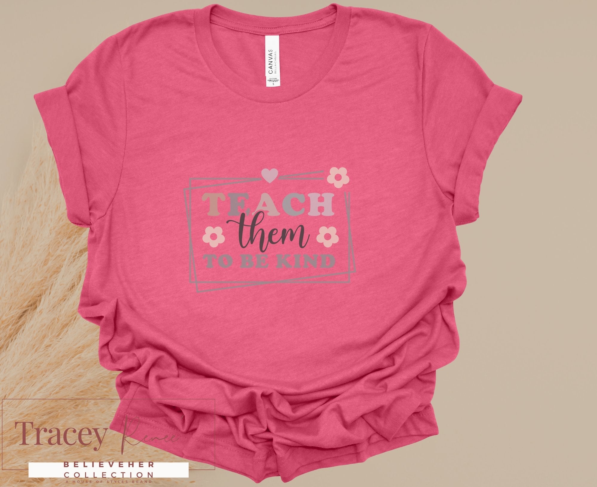 Pink "Teach Kindness" T-Shirt - Tracey Renee Believeher Collection Teacher Apparel