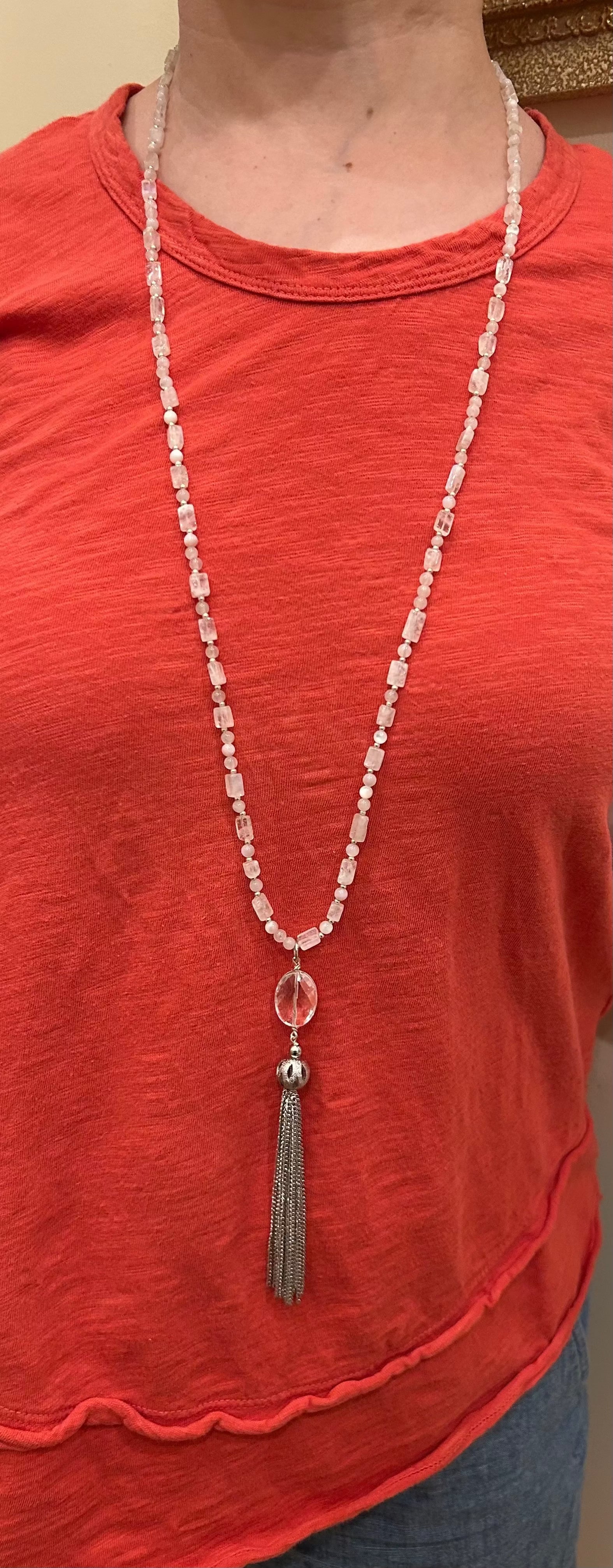Moonstone Necklace Handmade in Mississippi | Crystal Tassel Jewelry