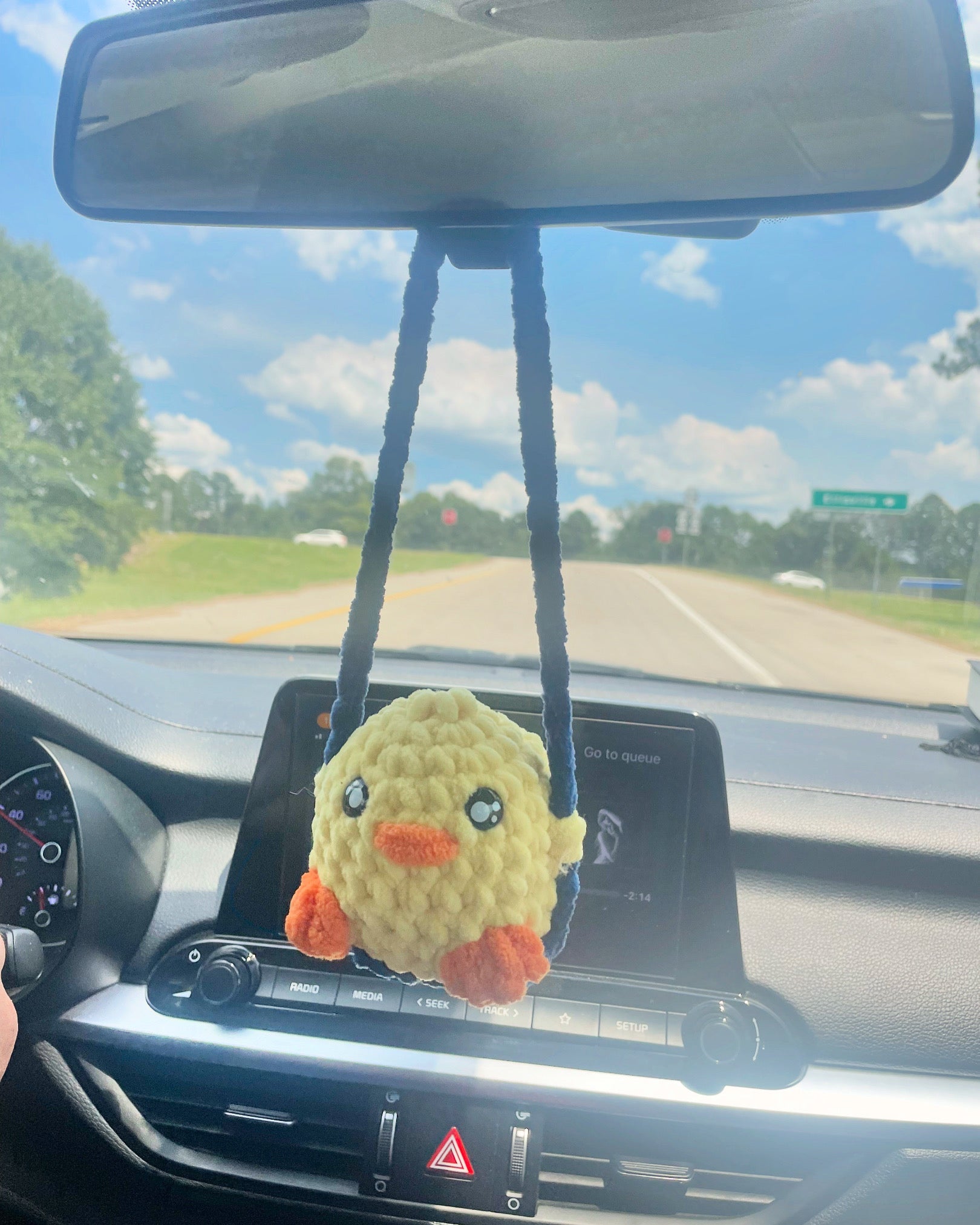 Crochet Duck Car Swing by Main Street Collective - Handmade Car Accessory, Yellow Ducky Hanging from Rearview Mirror
