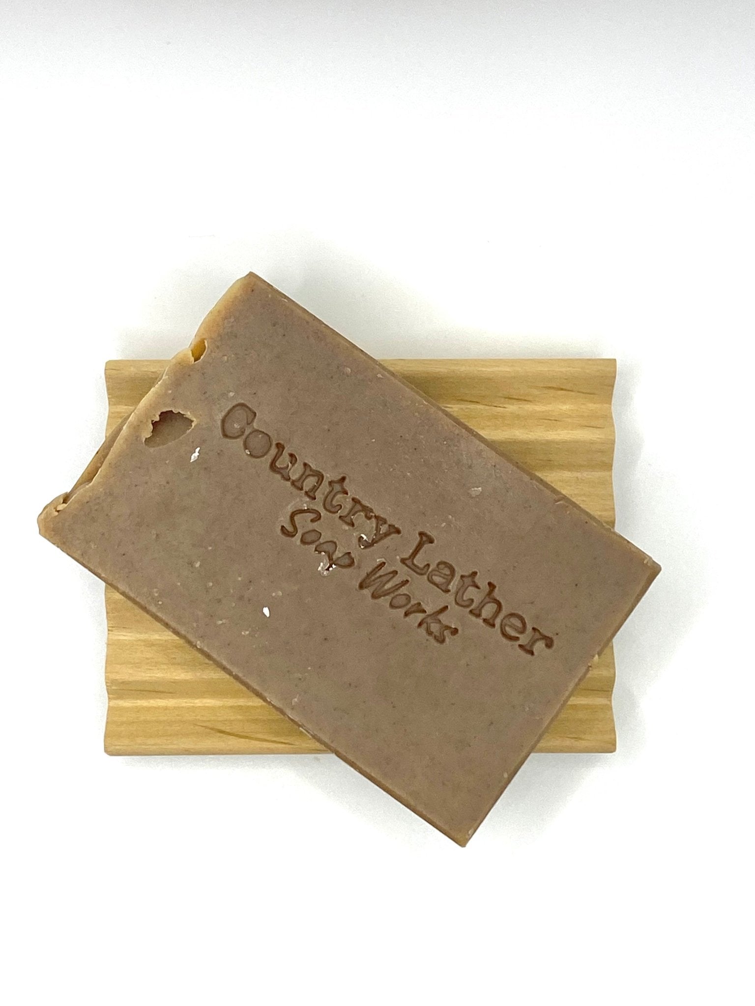 Vanilla Sandalwood Soap Bar - Handmade Exfoliating Soap by Main Street Collective. Natural Soap on Wooden Soap Dish