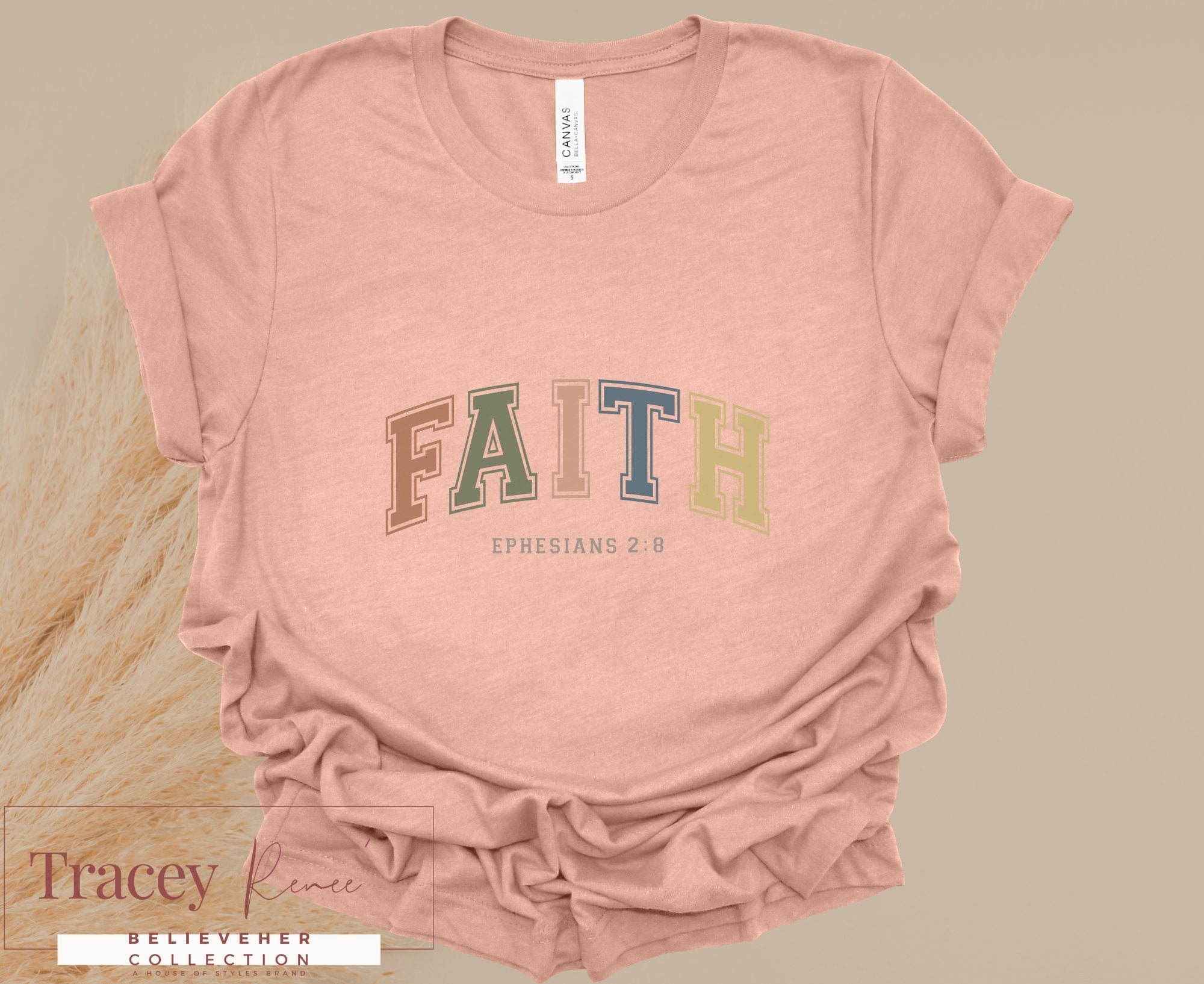 Peach FAITH T-Shirt | Believerher Collection Christian Apparel