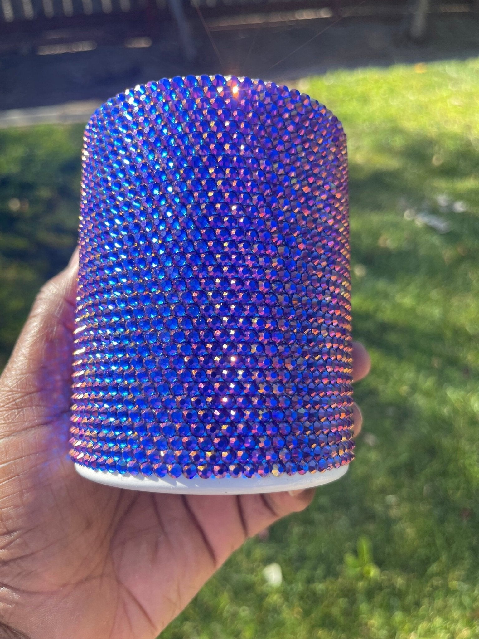 Sparkly Rhinestone Tumbler: Blue Handmade Bling Cup with Crystals