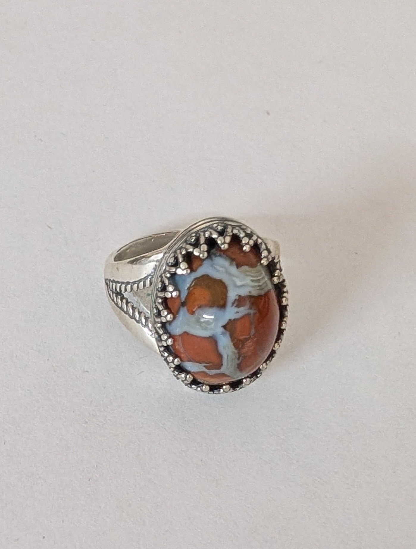 Butterfly Jasper Ring Sterling Silver: Size 8, Handmade Jewelry, Unique Stone, Ornate Design