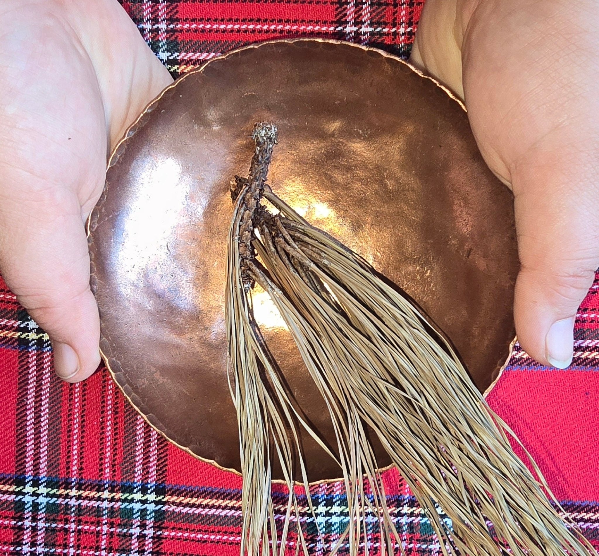 Handcrafted Copper Bowl on Tartan Fabric - Rustic Home Decor by Main Street Collective