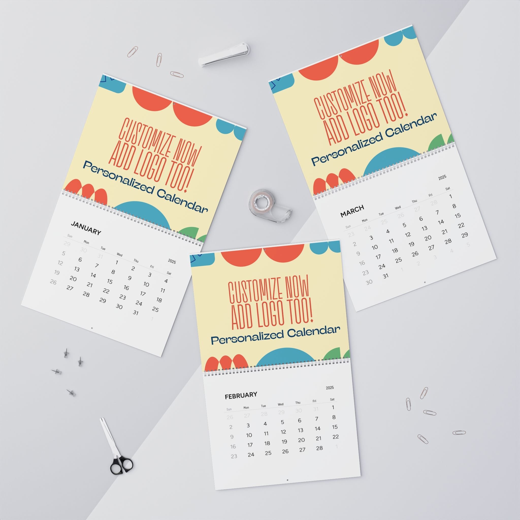 2025 Personalized Wall Calendars: January, February, March. Customizable Calendar for Office or Home.