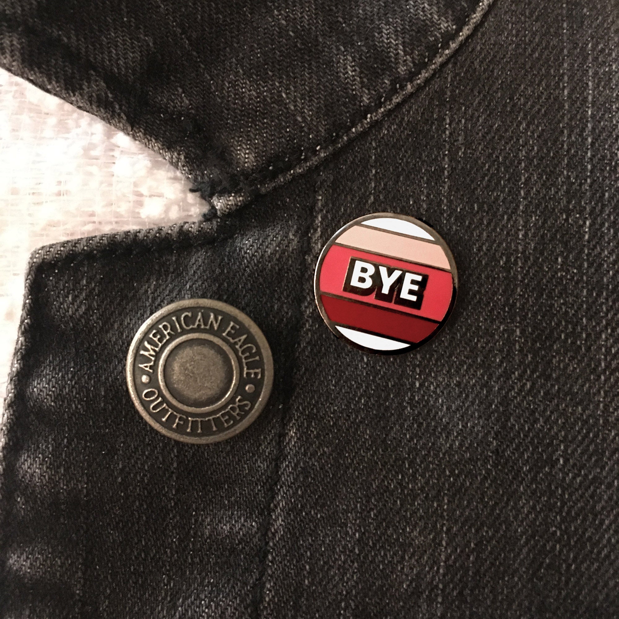 “Bye” Retro Enamel Pin – 70s Style Striped Goodbye Pin