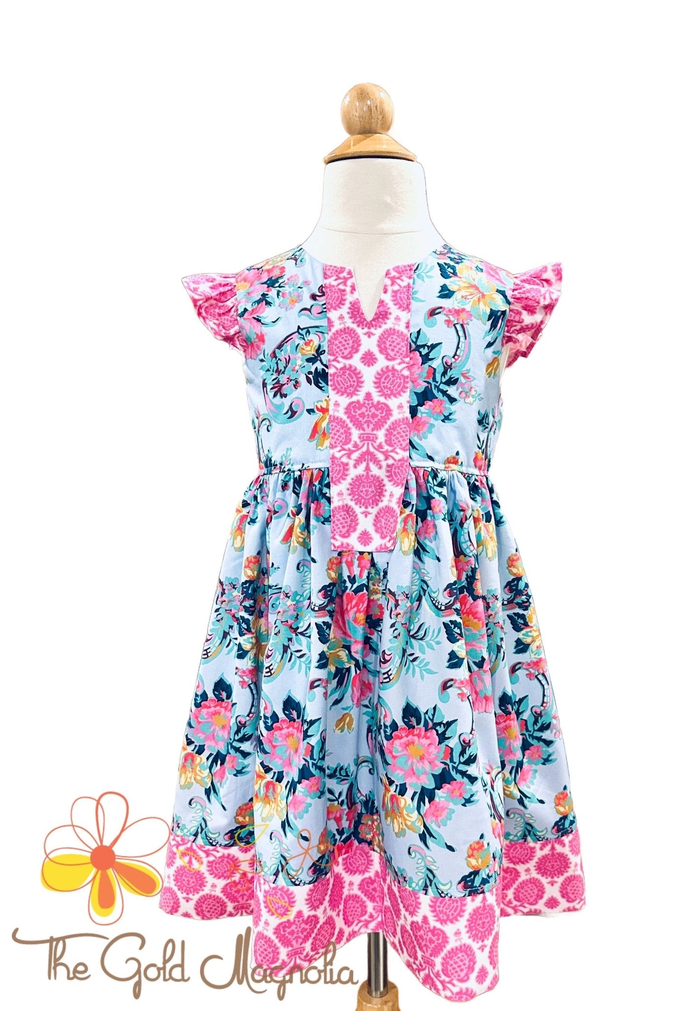 Bali Boho Spring Dress for Girls - Floral Print Pink Trim | Main Street Collective
