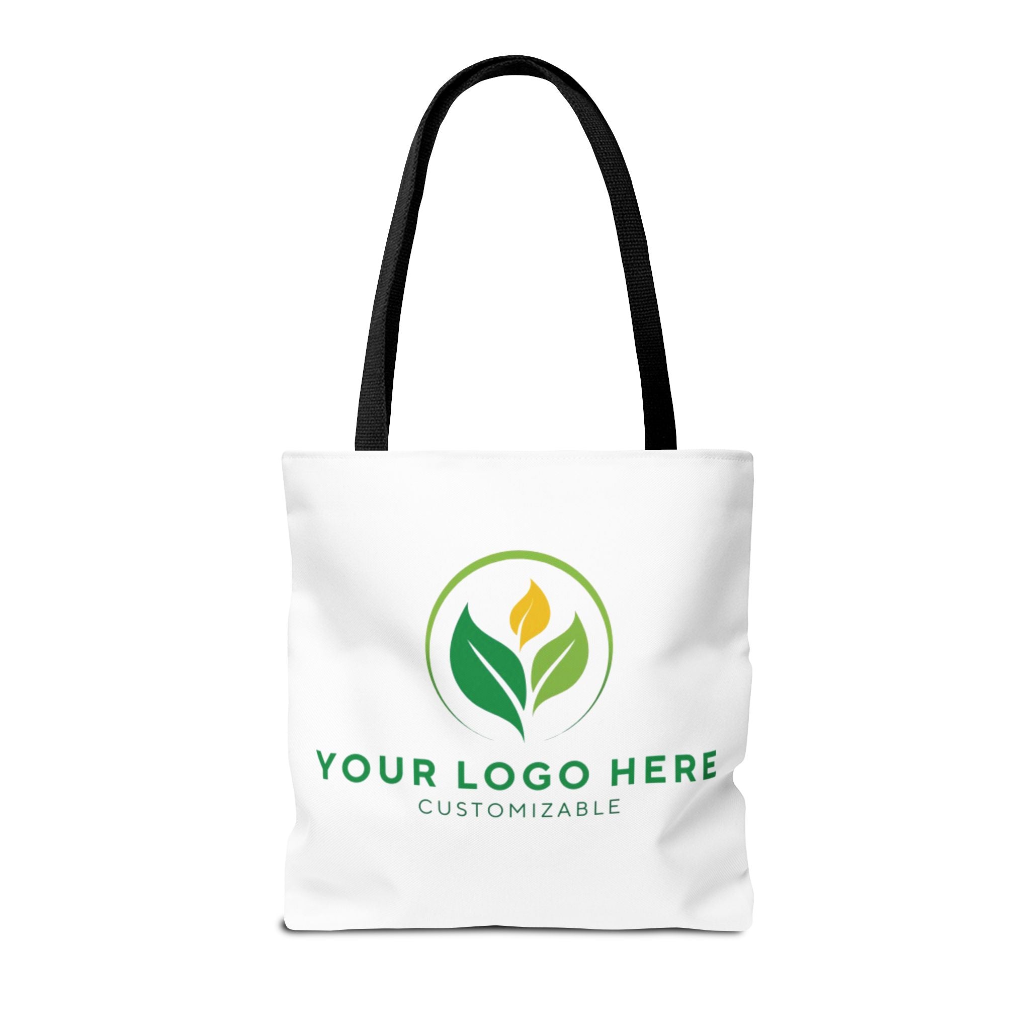 Customizable Tote Bag Mockup: Green Leaf Logo. Personalized, Branded Shopping Bag.