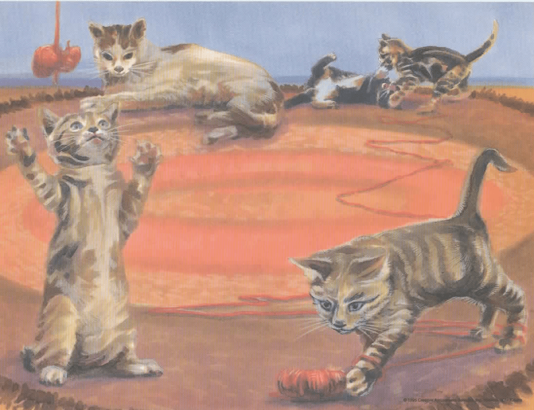 Playful Kittens Artwork: Adorable Cats Playing with Yarn on a Colorful Background