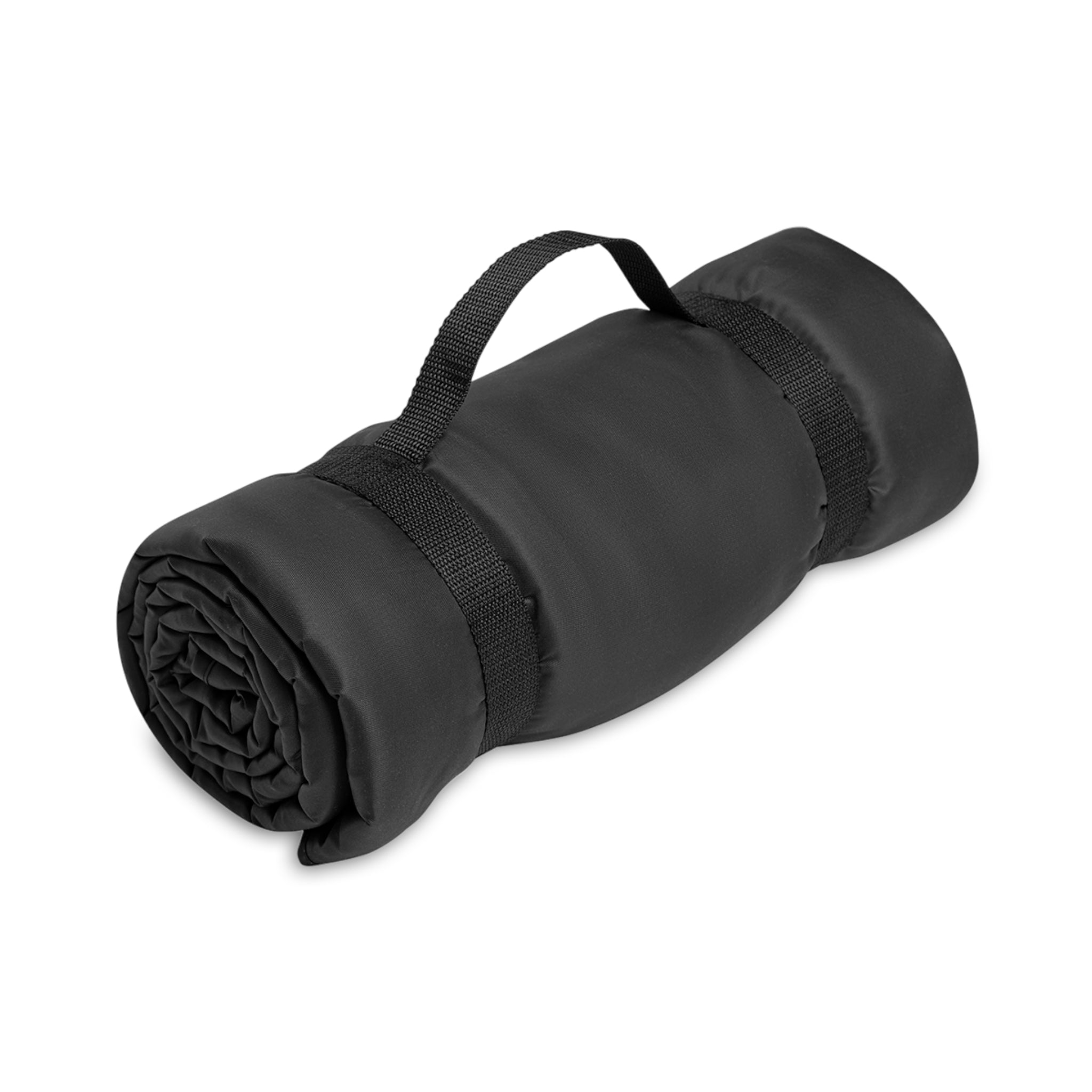 Rolled Black Picnic Blanket with Handle - Portable Outdoor Promotional Product Customizable for Corporate Gifts