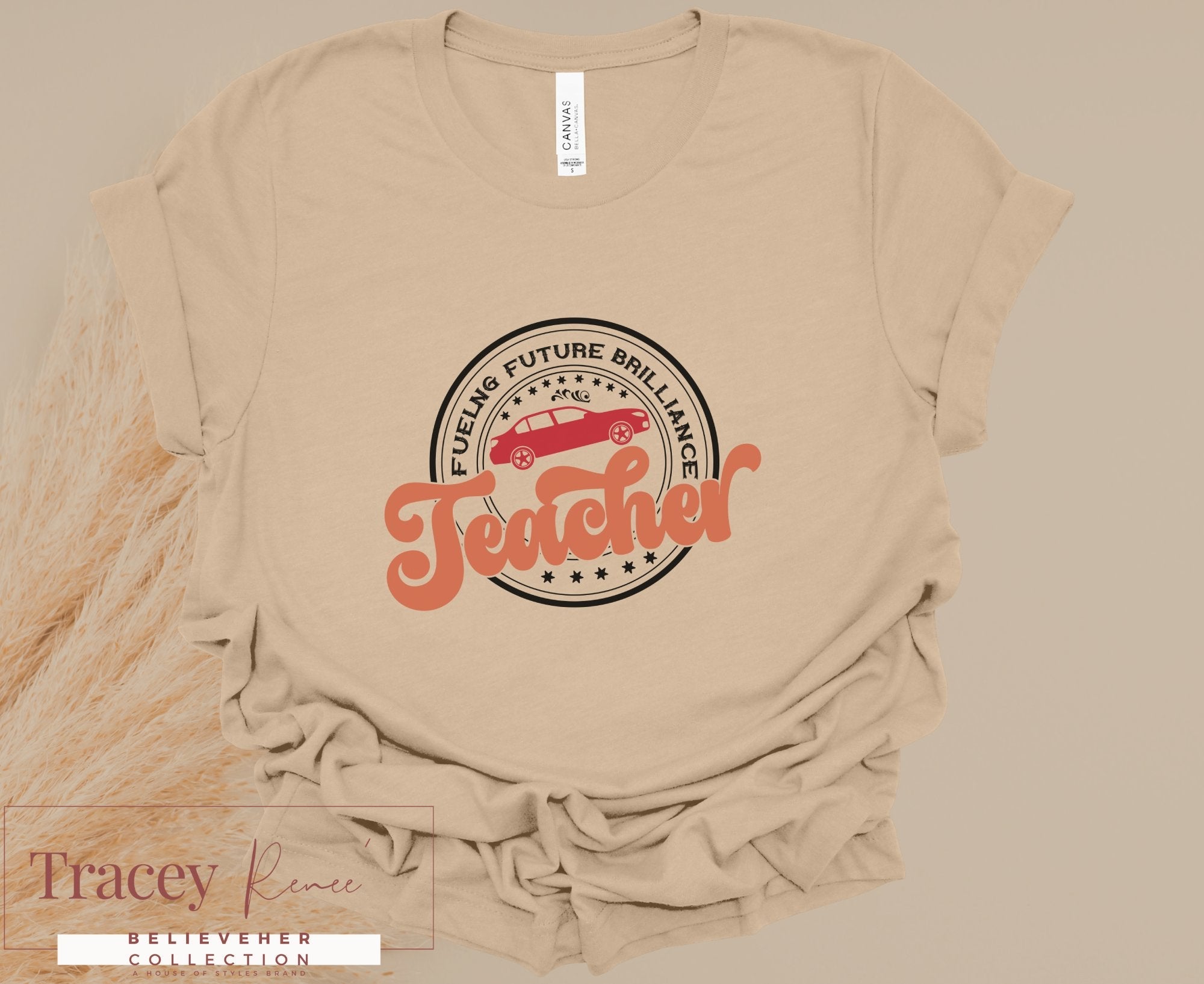 Teacher T-shirt: Fueling Future Brilliance! Tracey Renee Believeher Collection, Education Apparel, Spring Classroom Fashion.