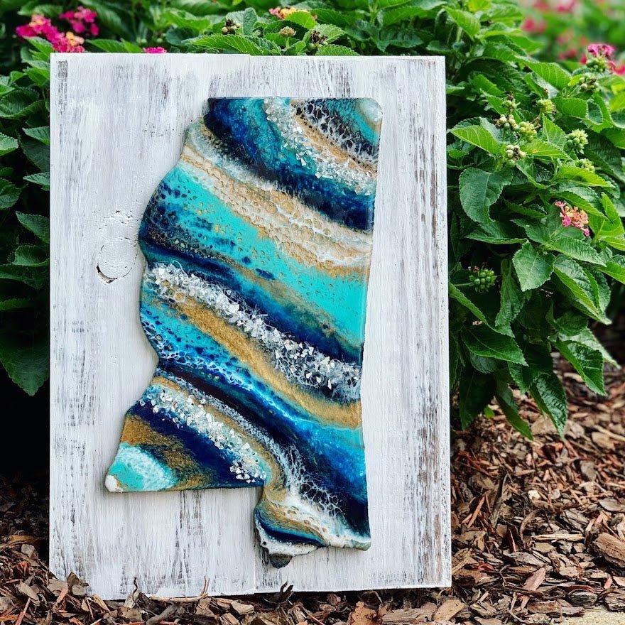 Mississippi State Resin Art on Wood - Unique Home Decor by Main Street Collective LLC