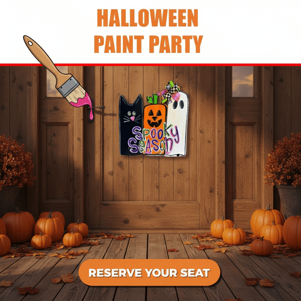 Halloween Paint Party: DIY Door Hanger Craft Night - Spooky Black Cat, Pumpkins, Ghost