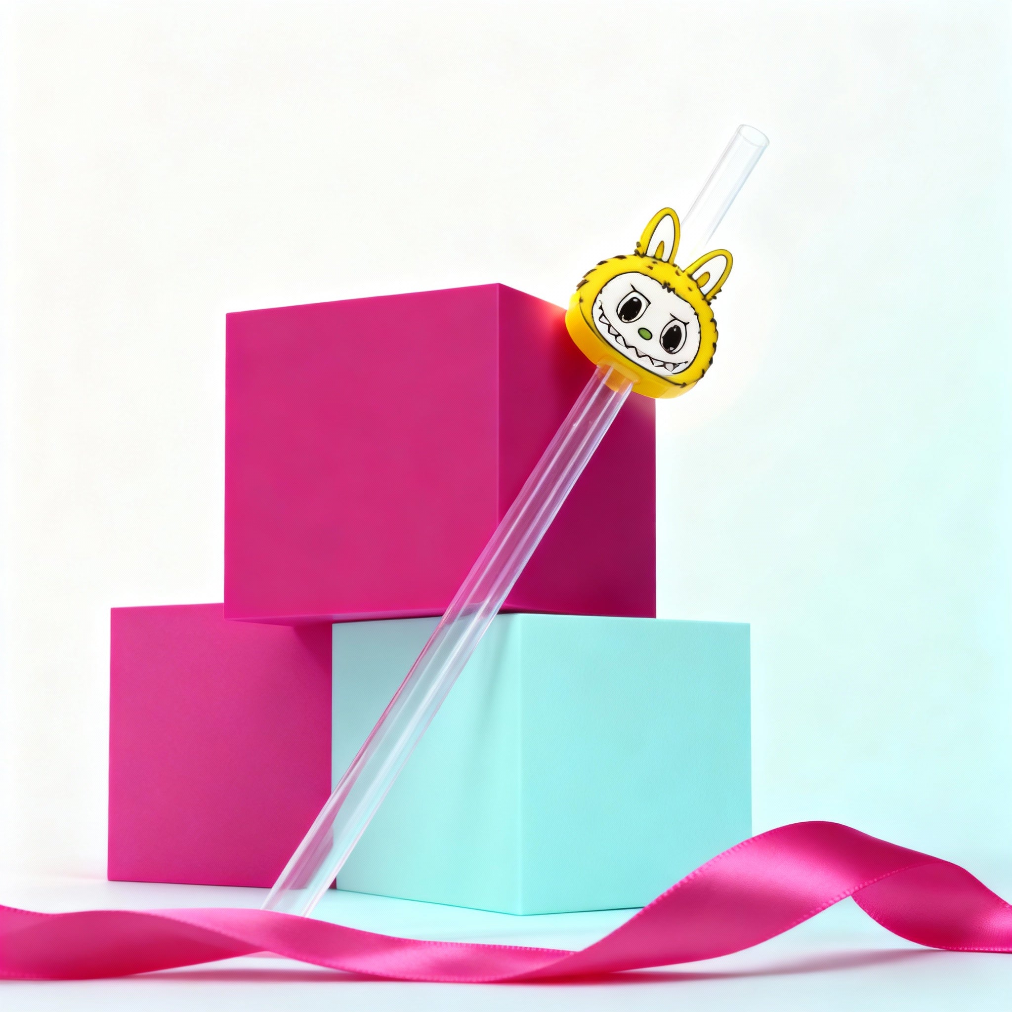 Yellow Bunny Monster Straw Topper – 3D Printed