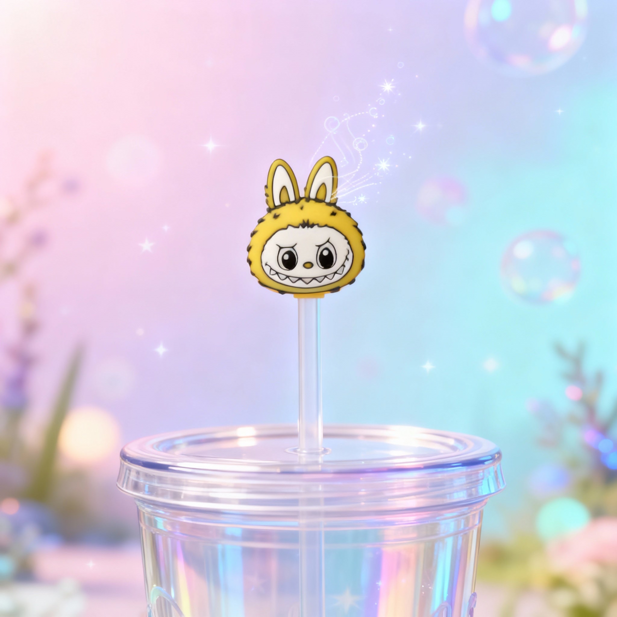 Yellow Bunny Monster Straw Topper – 3D Printed