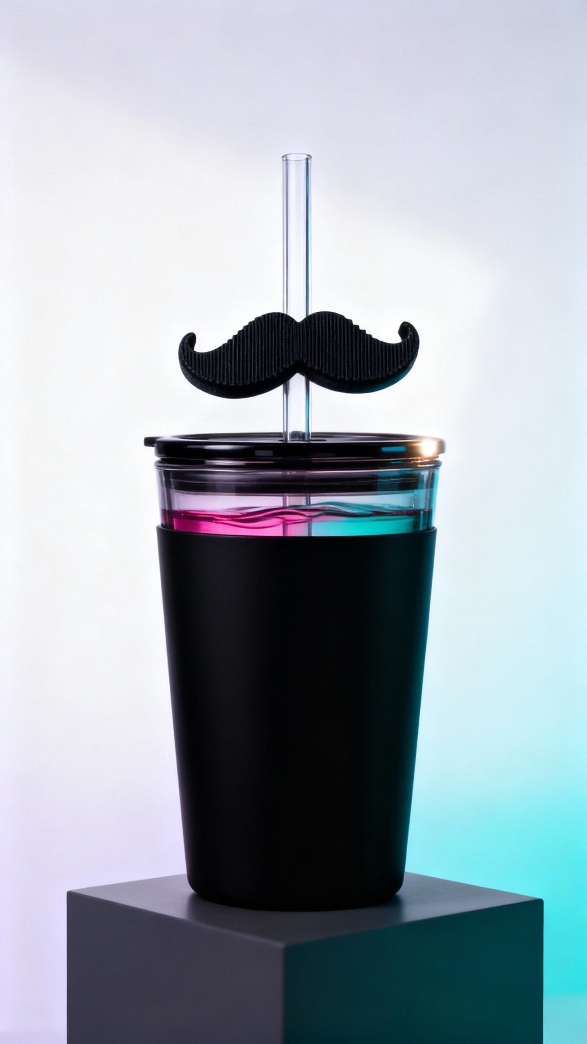 Main Street Collective: Mustached Straw Topper on Tumbler with Reusable Straw - Fun Drink Accessory
