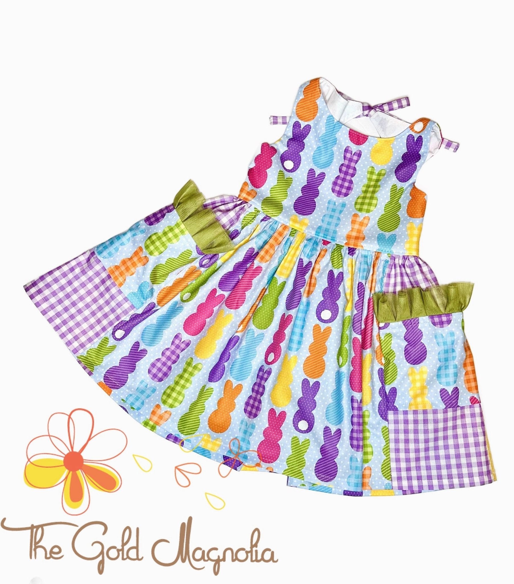 Easter Dress Girls Bunny Print, Spring Kids Clothes, Cute Toddler Outfit, Main Street Collective
