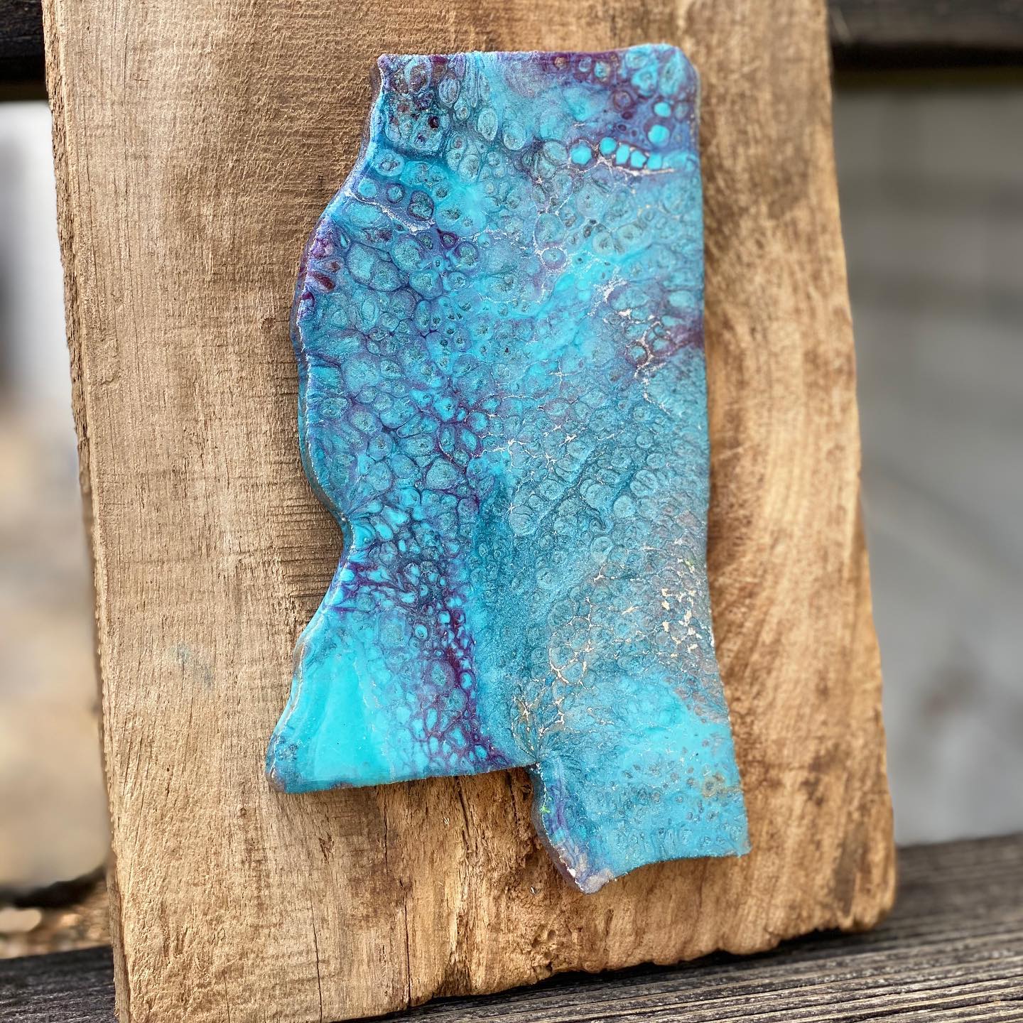 Handmade Mississippi Resin Art on Wood | Blue Abstract Wall Decor | Main Street Collective L.L.C