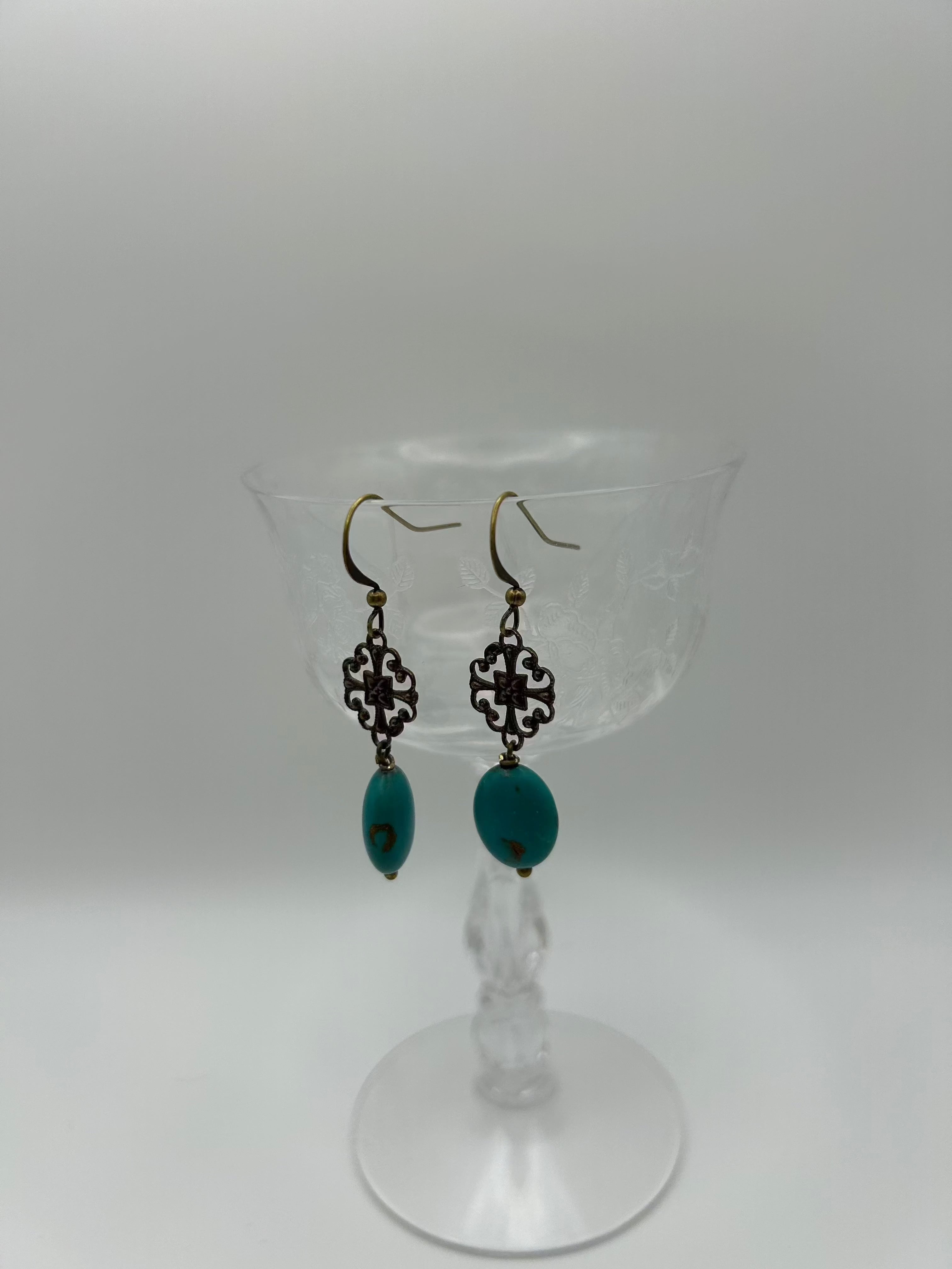 Bronze Filigree Turquoise Earrings: Handmade Dangle Jewelry by Soulful Designs, Mississippi Handcrafted