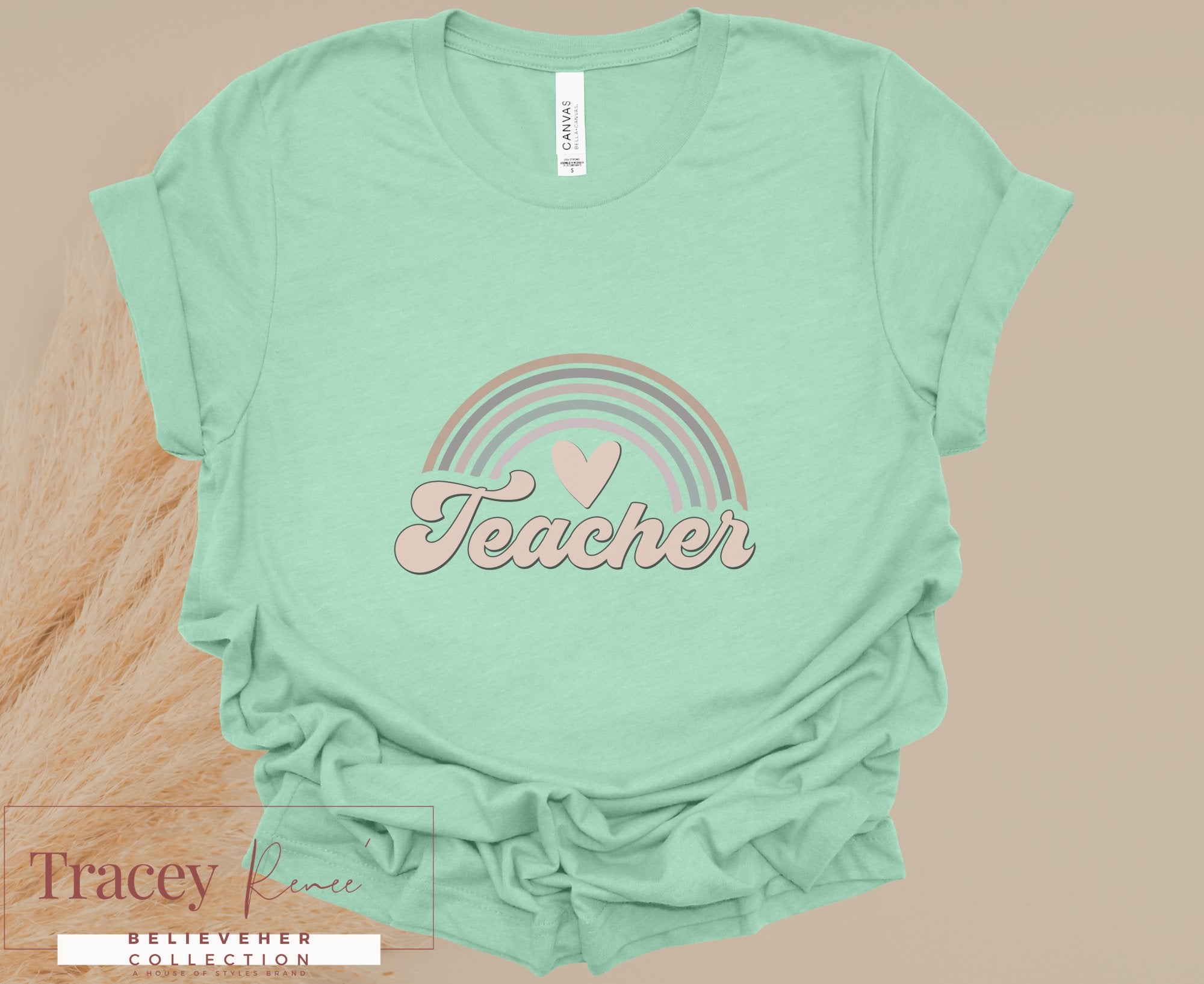 Mint Green Teacher Rainbow T-shirt | Women's Apparel | Cute Teacher Gift | Tracey Renee Collection