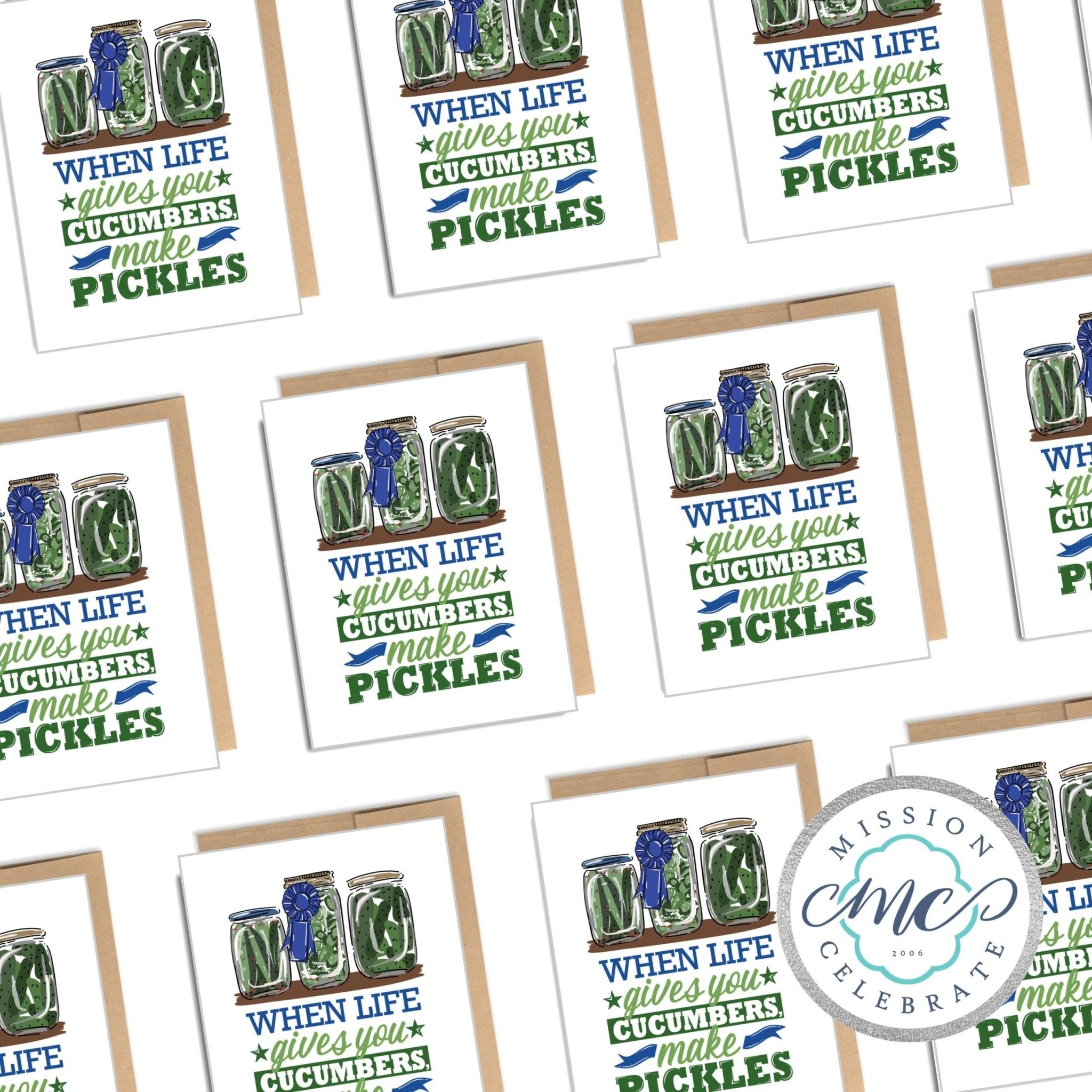 Pickle Greeting Card: "When Life Gives You Cucumbers..." - Funny Pickle Lover Card, Hand-drawn Art