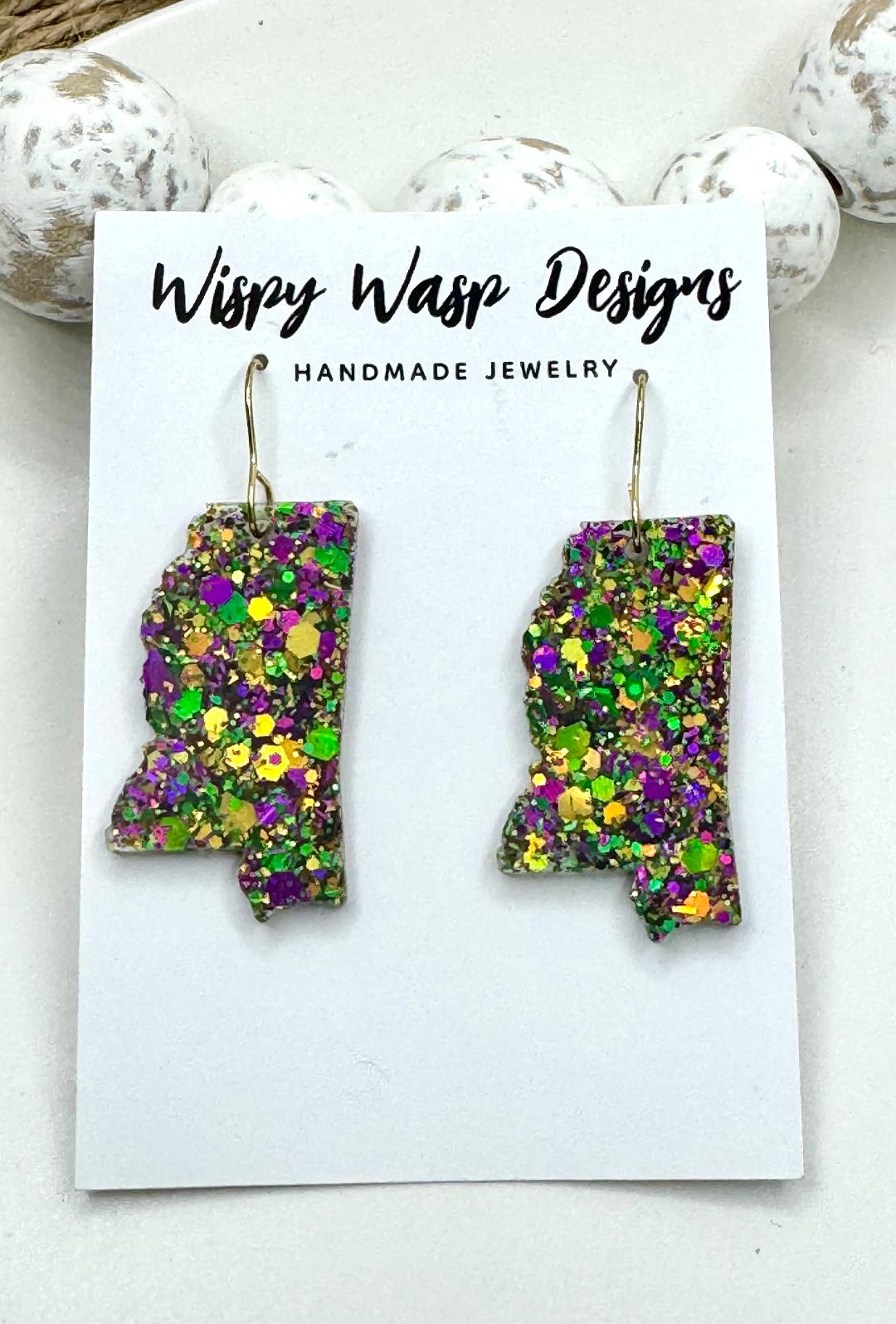Mississippi Mardi Gras Earrings– Lightweight, Hypoallergenic, Festive Style