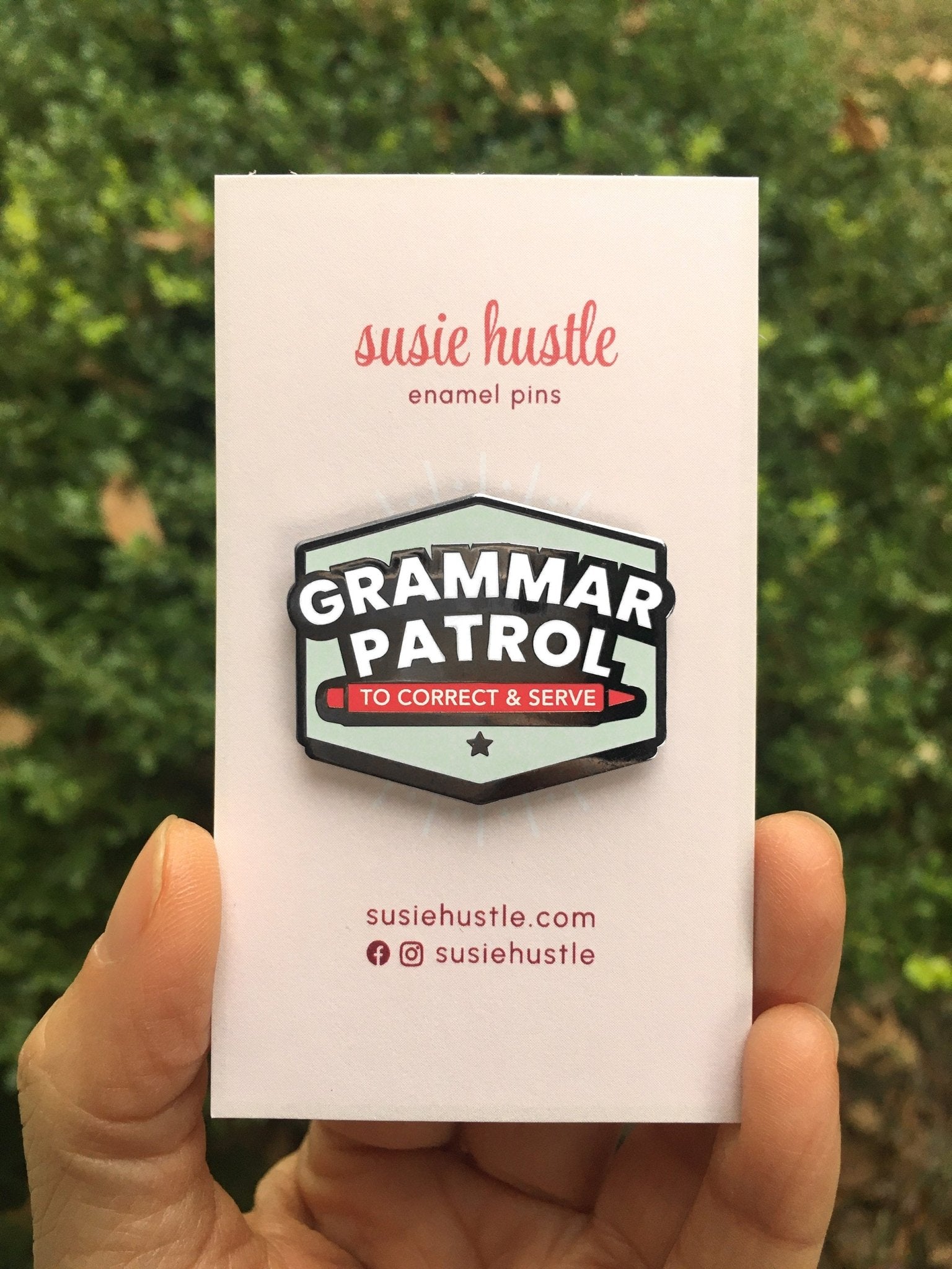 Grammar Patrol Enamel Pin – “To Correct & Serve” Badge for Editors, Teachers & Word Nerds