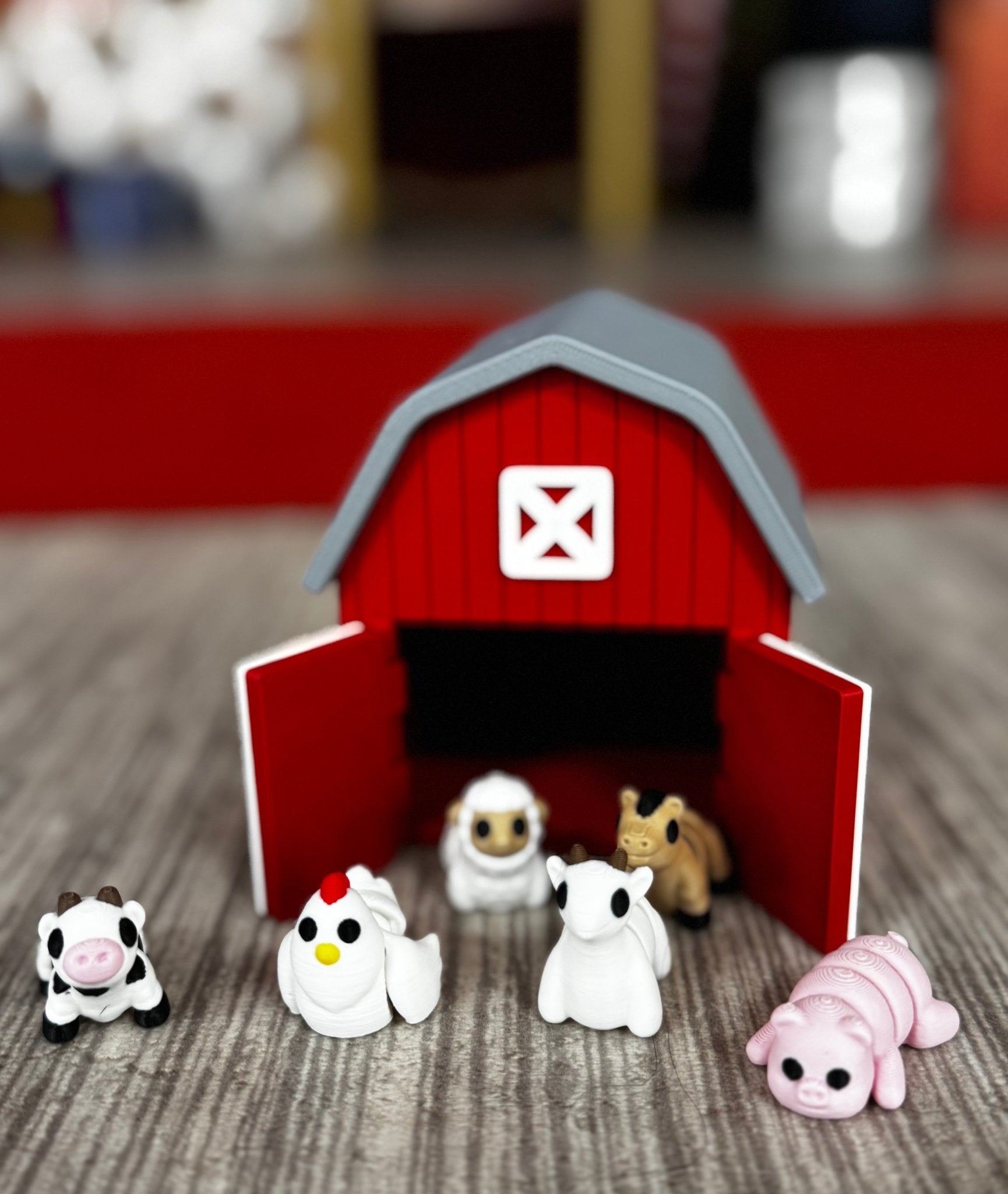 Toy Barn with Farm Animals - Miniature Playhouse, Open Doors, Red Barn - Main Street Collective