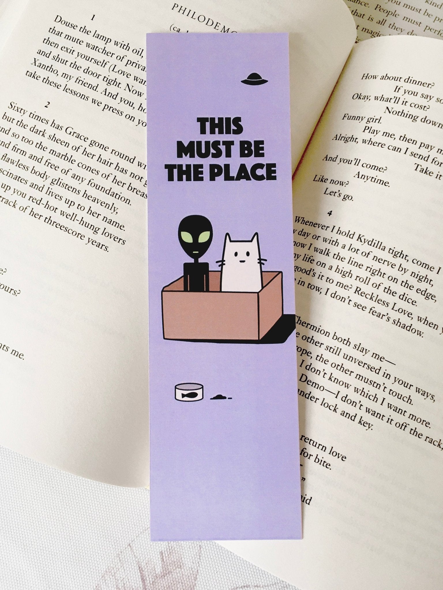Alien & Cat Bookmark: "This Must Be The Place" - Quirky Gift for Book Lovers