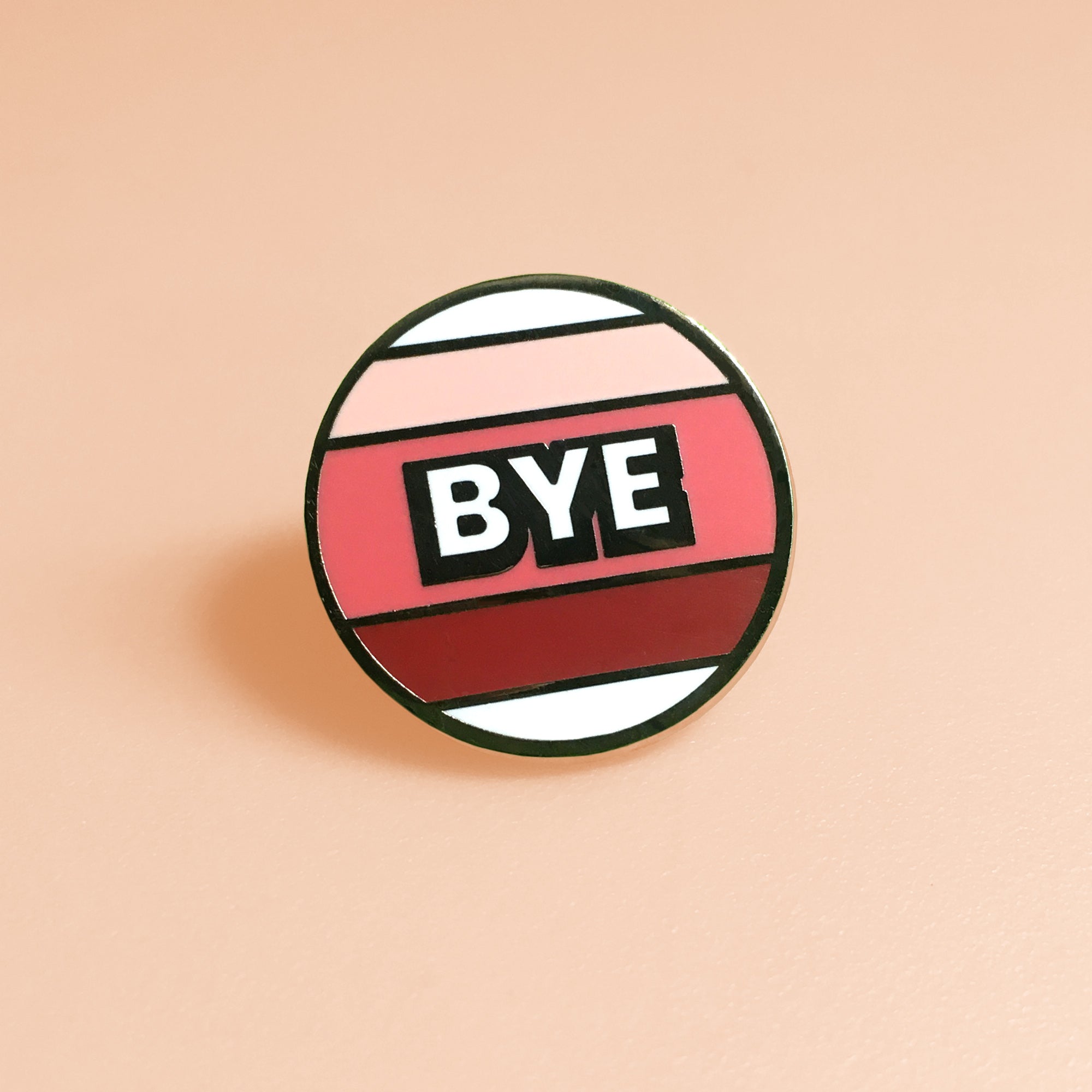 “Bye” Retro Enamel Pin – 70s Style Striped Goodbye Pin
