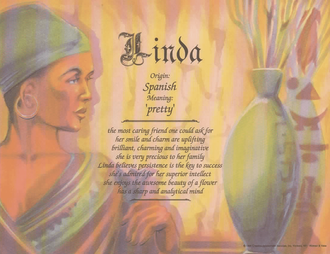 Linda Name Meaning Print: Spanish Origin, "Pretty" Meaning - A Personalized Gift Idea!