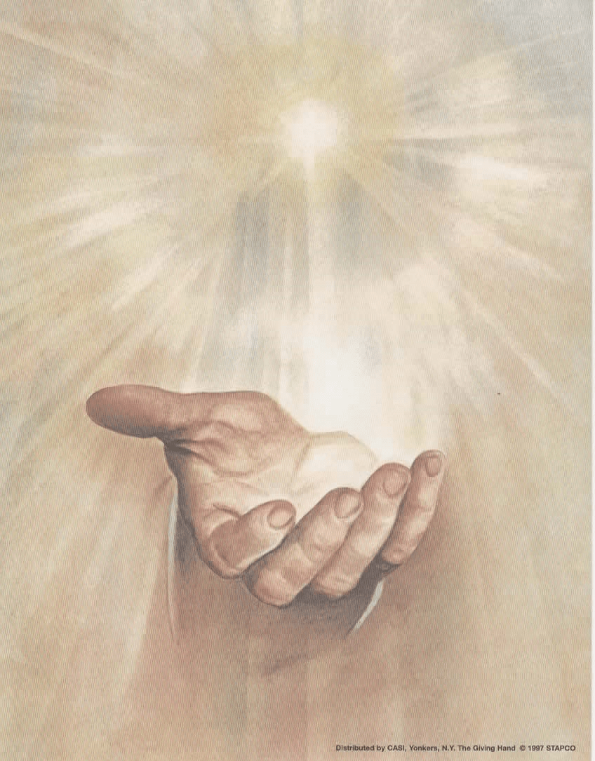 The Giving Hand with Radiating Light: Spiritual Gift and Blessing Concept