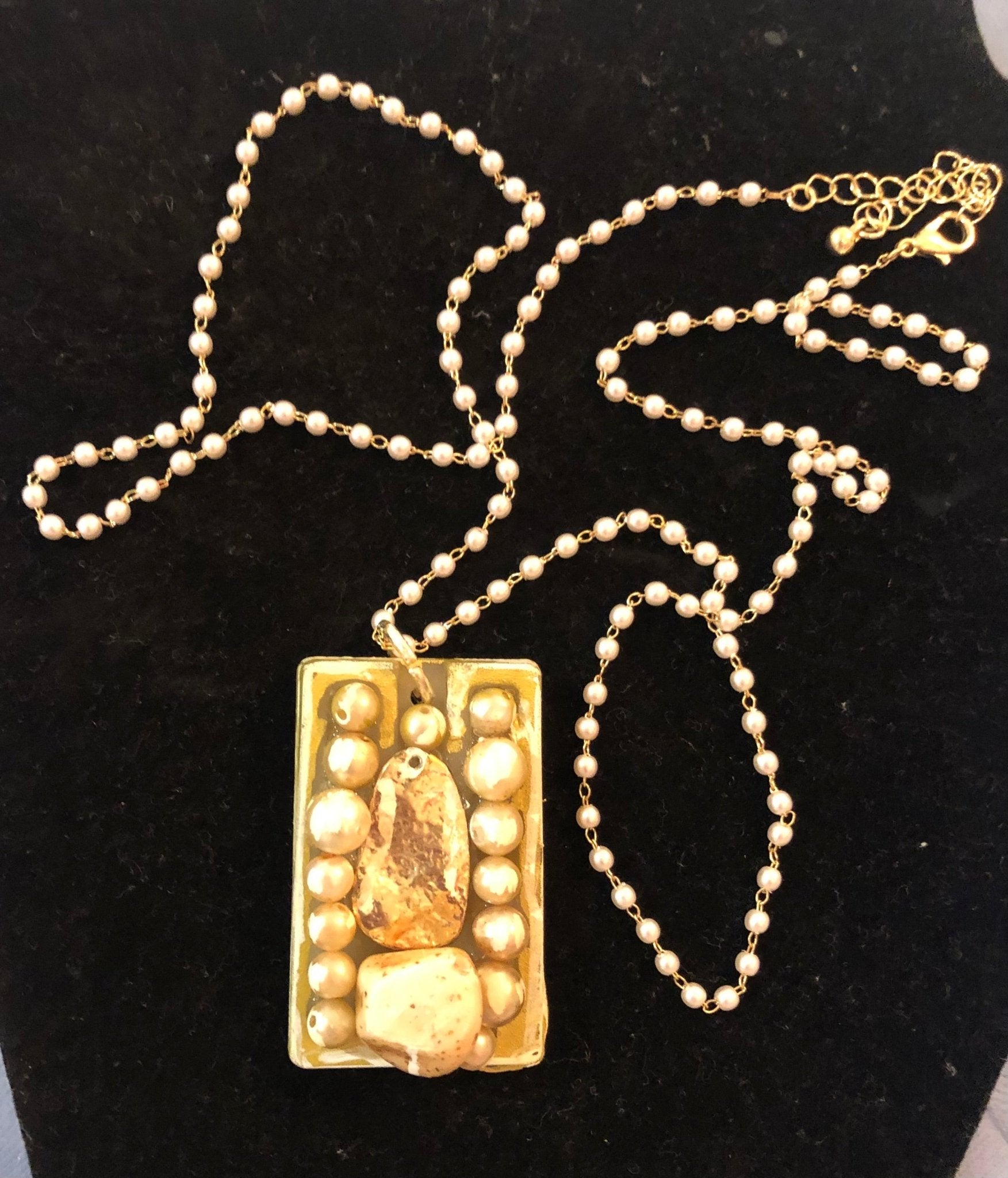 Pearl Necklace with Gold Pendant - Vintage Style Handmade Heirloom Jewelry