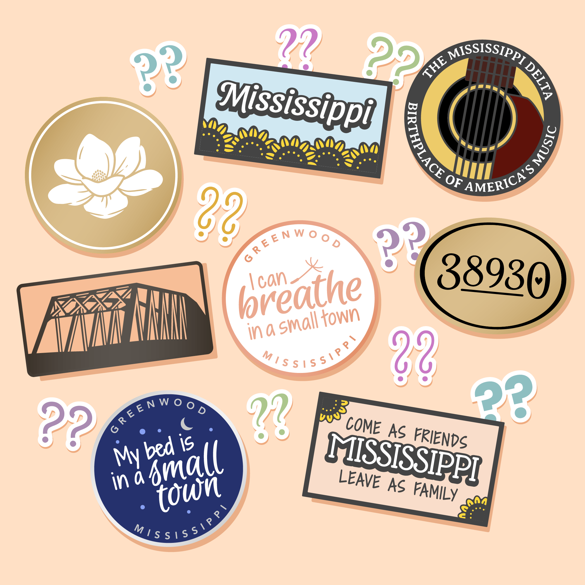 Mystery Pack (set of 3 pins) featuring Greenwood and the Delta, gift for yourself