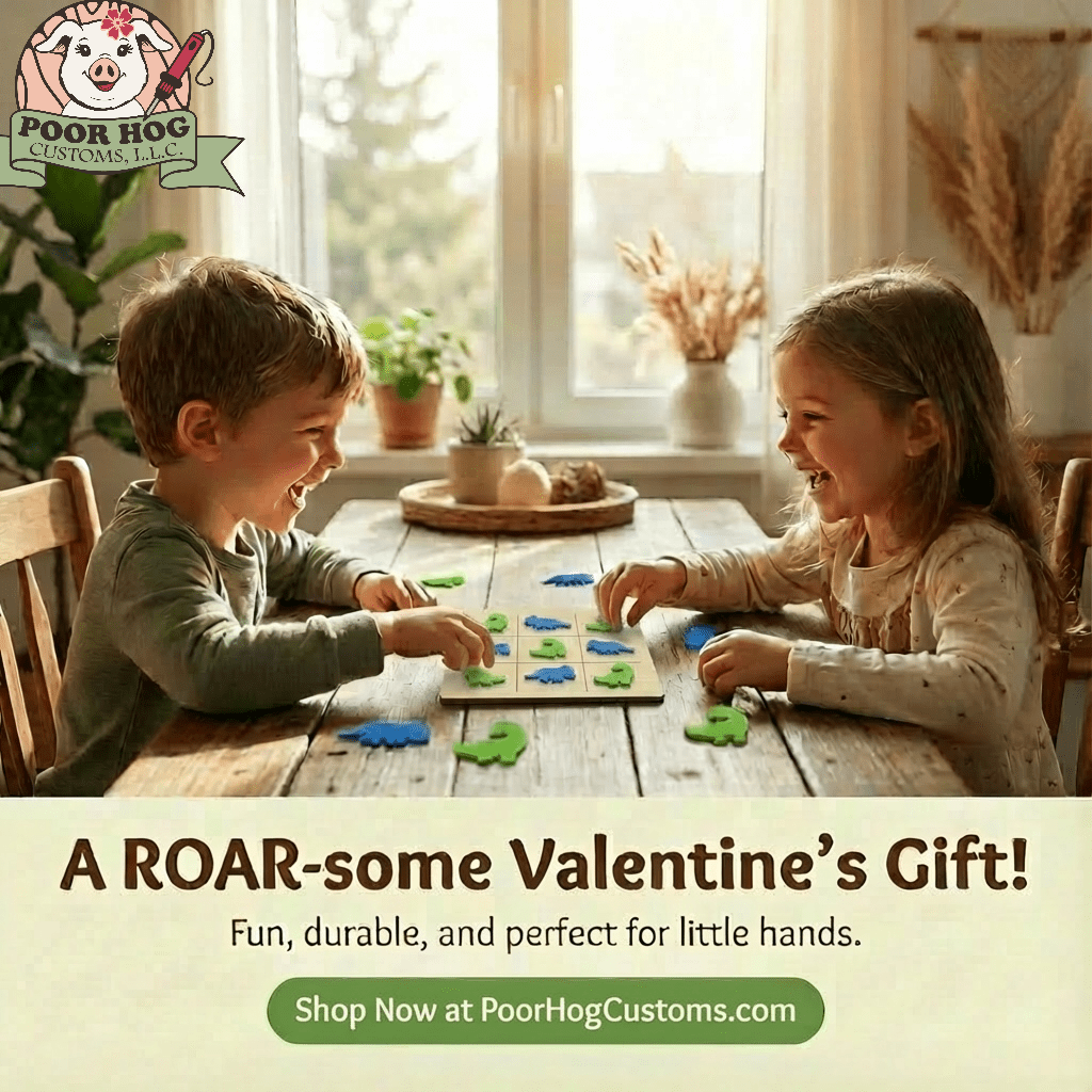 Dinosaur Tic Tac Toe Valentine's Gift for Kids by Poor Hog Customs