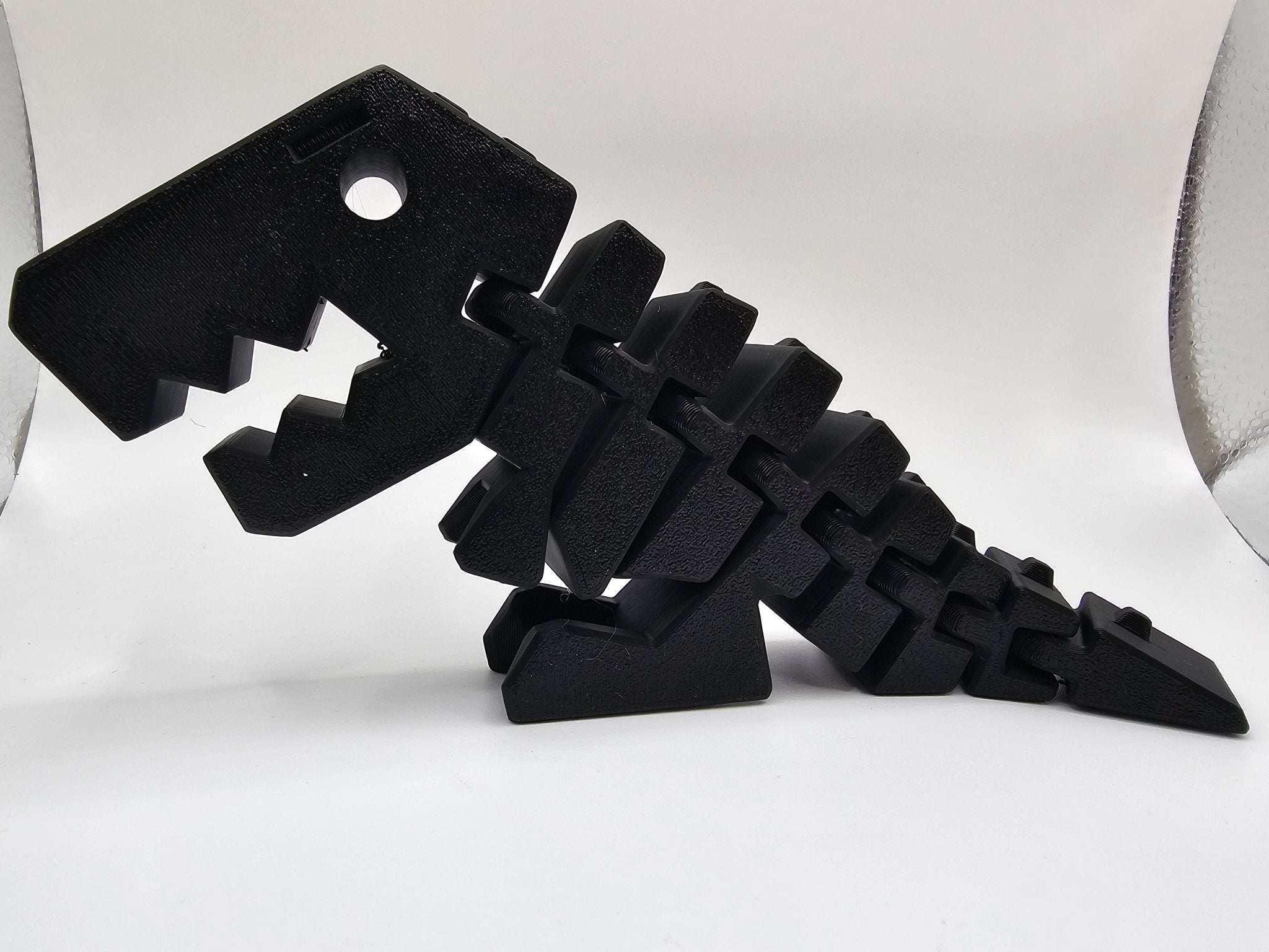 Black 3D Printed T-Rex Dinosaur Skeleton Figurine, Articulated Model Toy