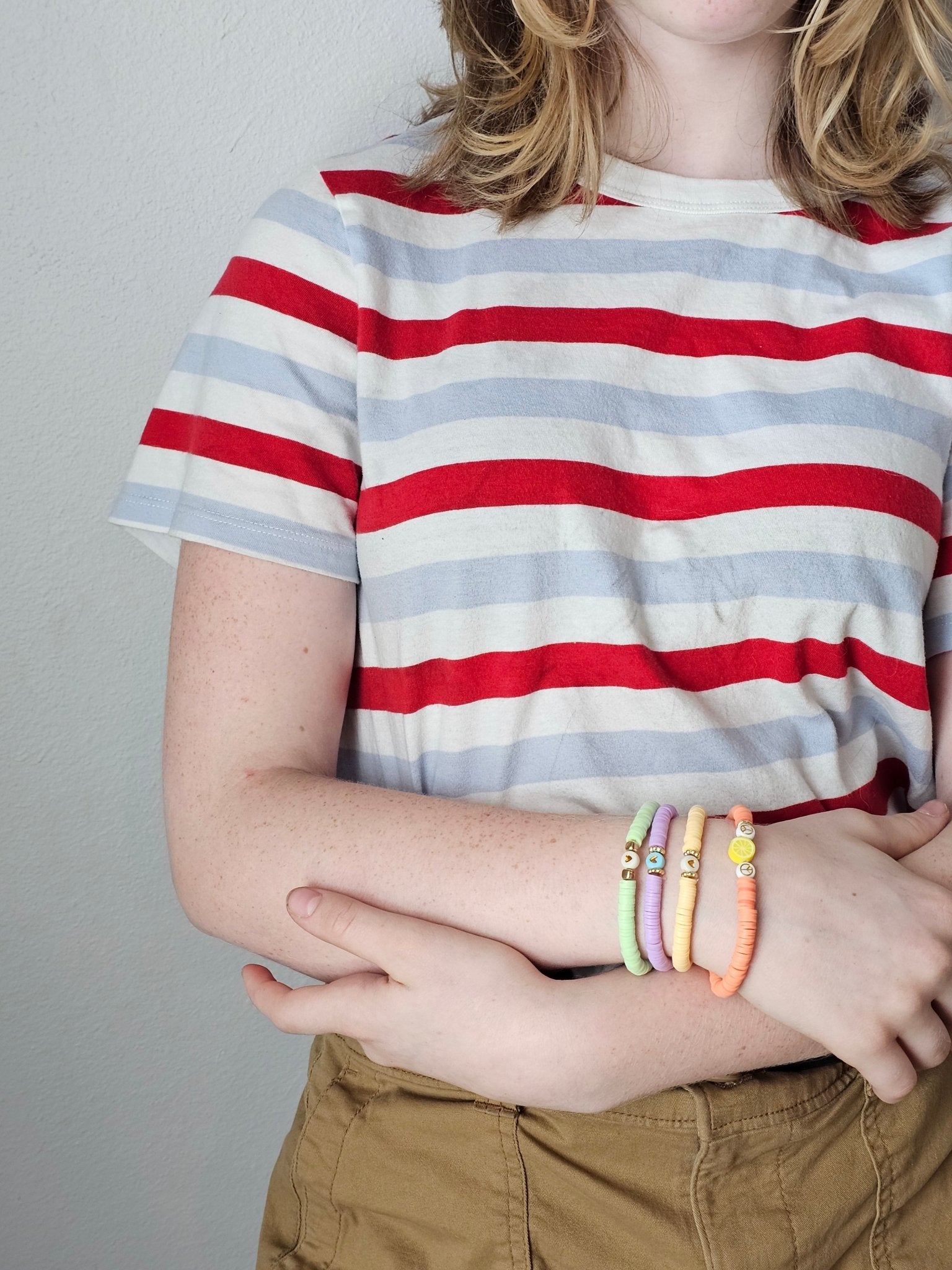 Nora's Pastel Bracelet Stack: Peace, Lemon Bracelets on Main Street Collective - Tween Jewelry