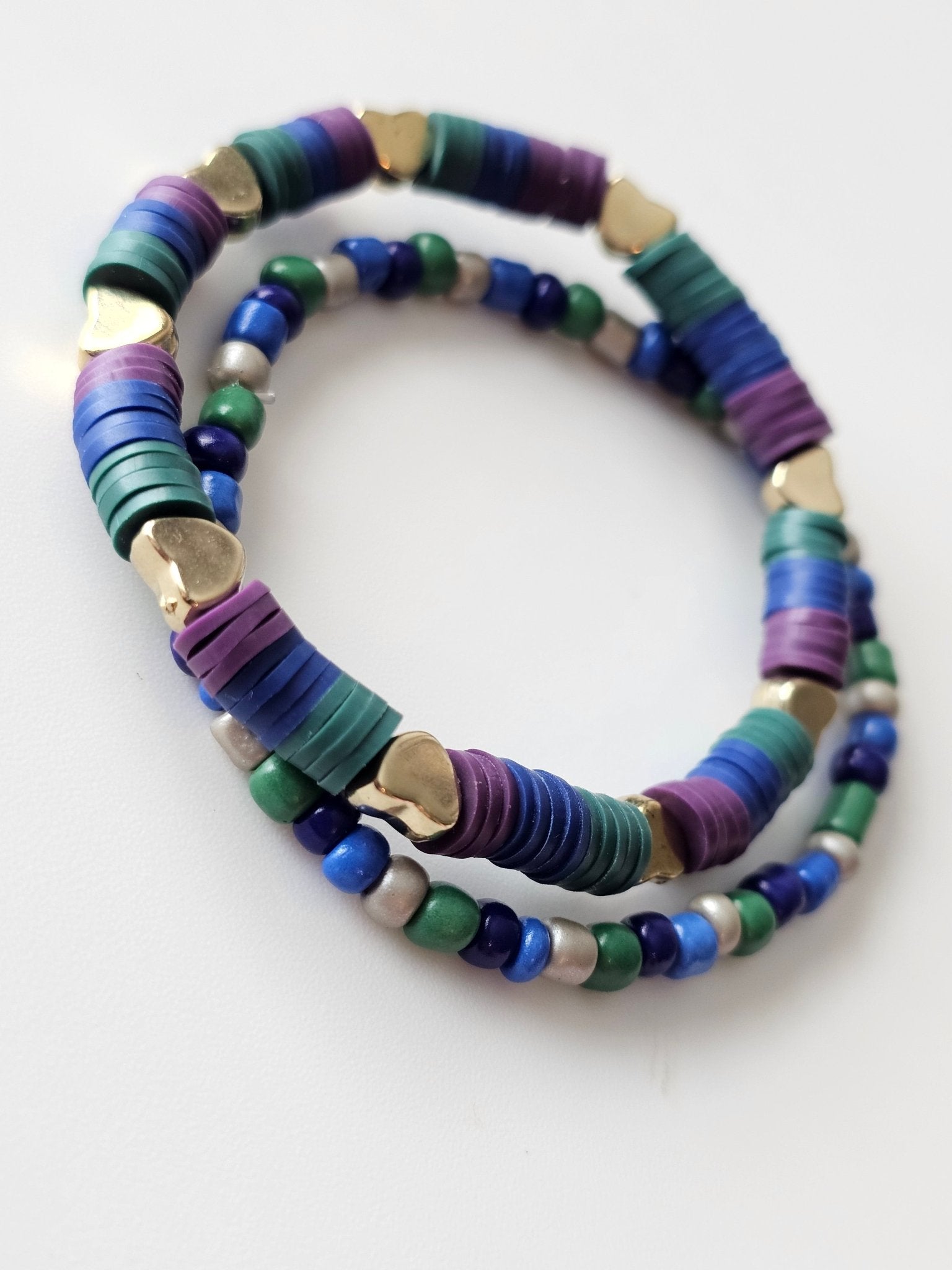Midnight Lagoon Beaded Bracelets Duo: Colorful Tween Jewelry with Gold Heart Accents | Main Street Collective
