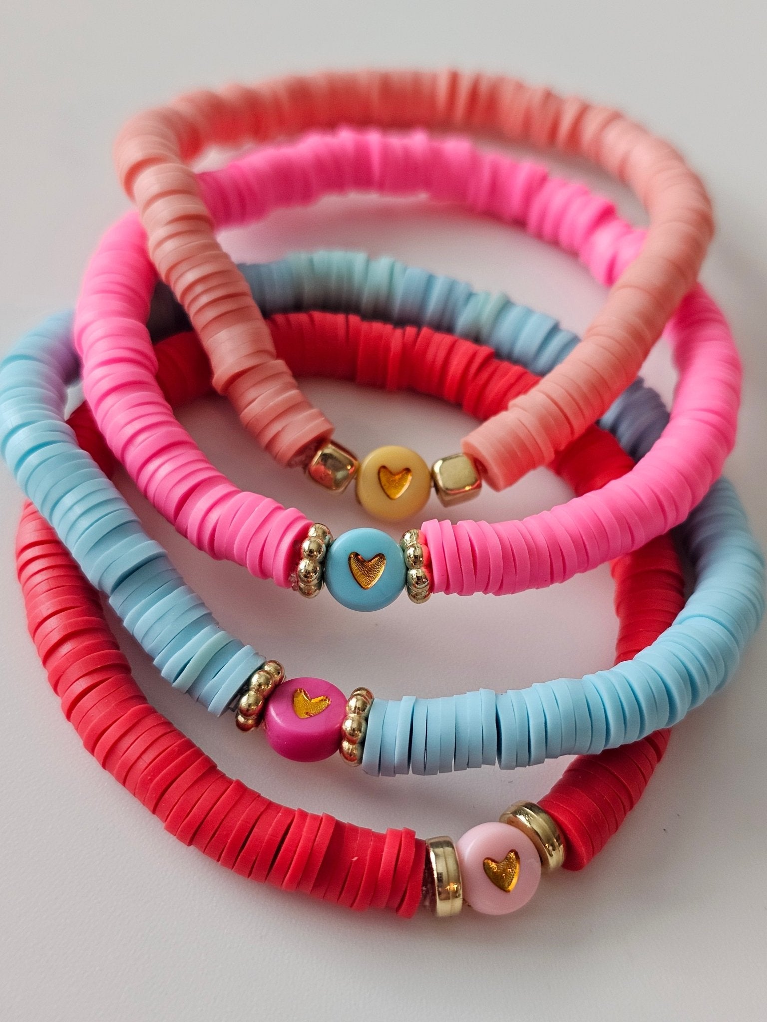 Colorful Heart Bracelet Stack for Tweens & Teens: Pink, Blue, Red Beaded Bracelets