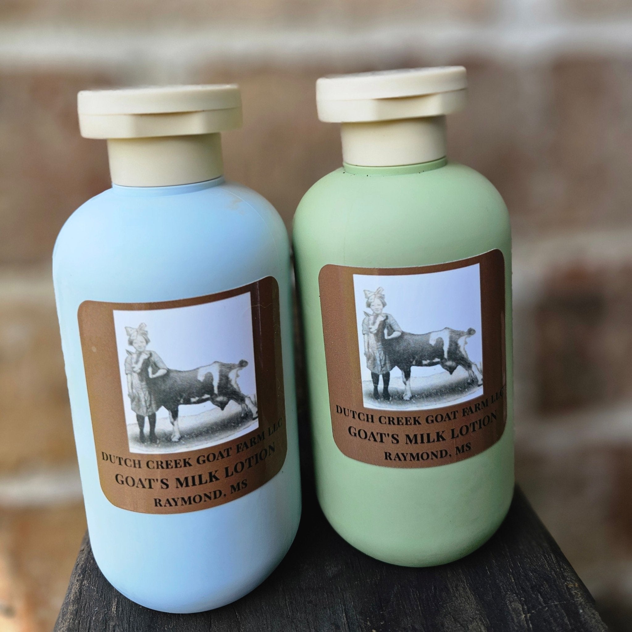 Dutch Creek Goat Milk Lotion: Natural, Hydrating Skincare from Raymond, MS. Vintage Style Label.