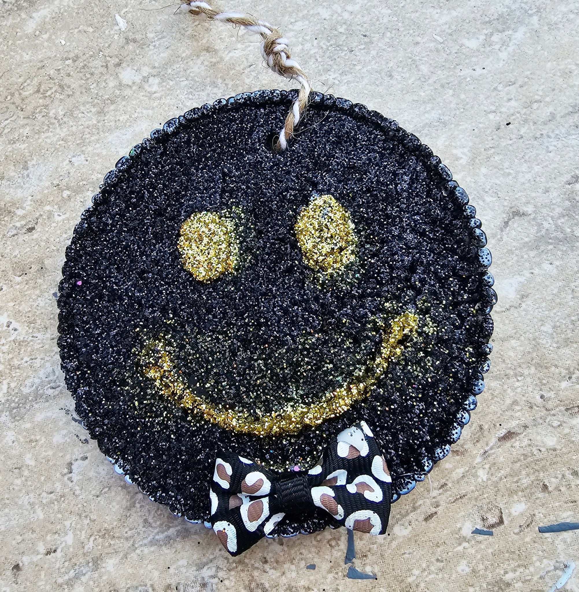 Main Street Collective: Glitter Smiley Face Car Freshie, Handmade Aroma Bead Air Freshener