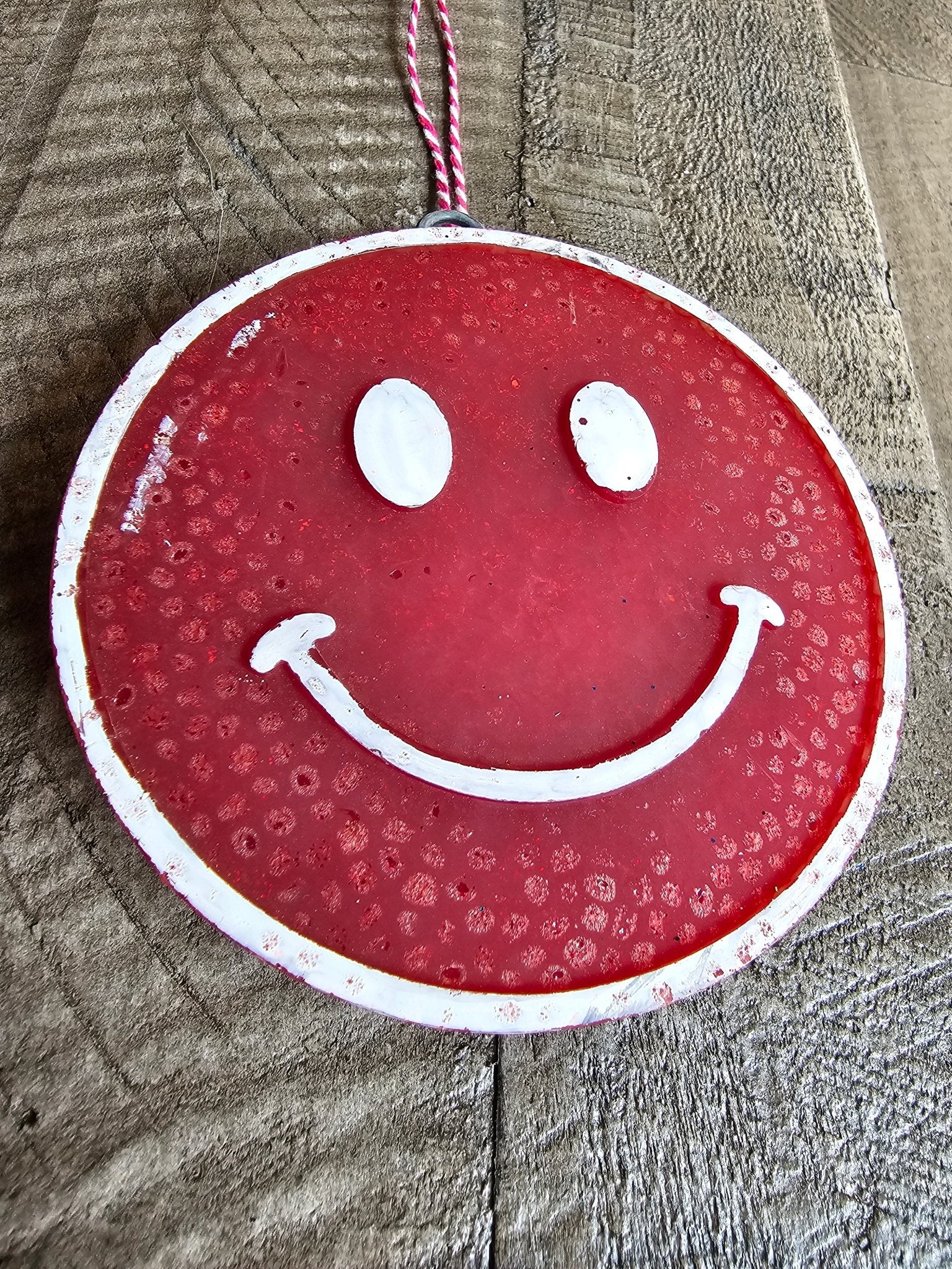 Red Smiley Face Car Air Freshener - Handmade Aroma Bead Scented Freshie - Main Street Collective