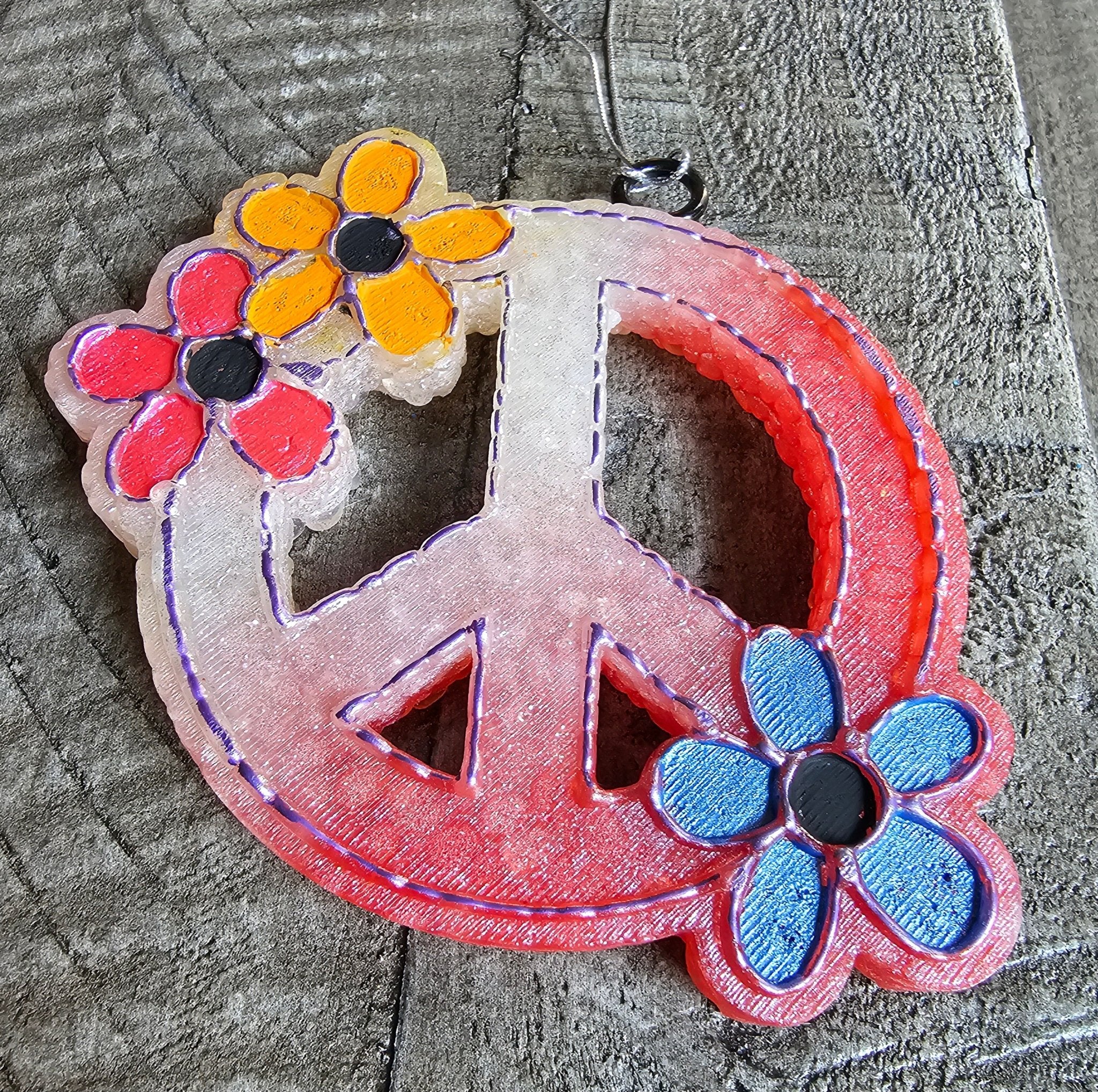 Peace Sign Car Freshie with Colorful Flowers - Handmade Aroma Bead Air Freshener, Retro Hippie Style Decor